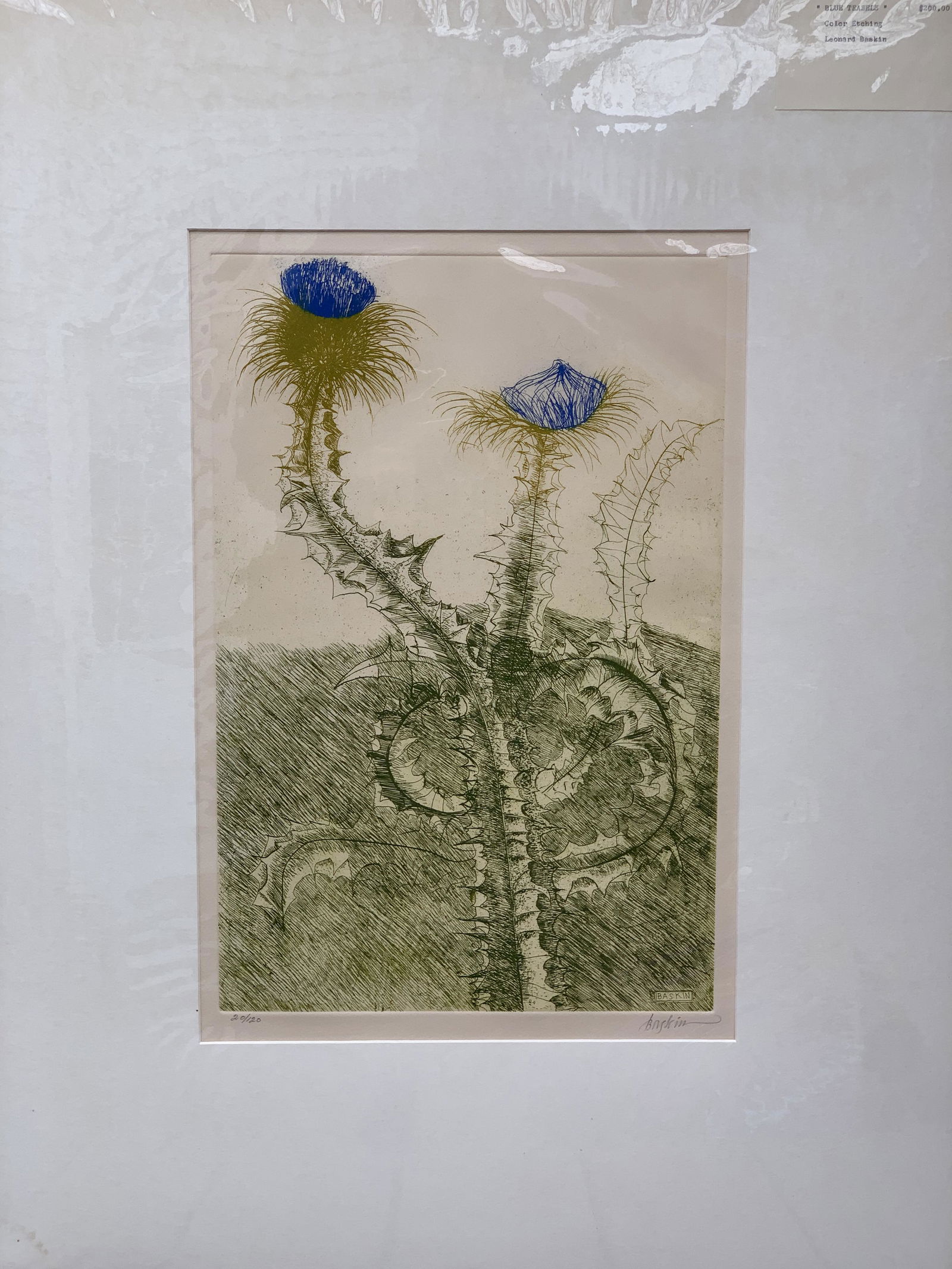 Leonard Baskin "Blue Teasles" Signed & Numbered Color Etching (1 of 10)