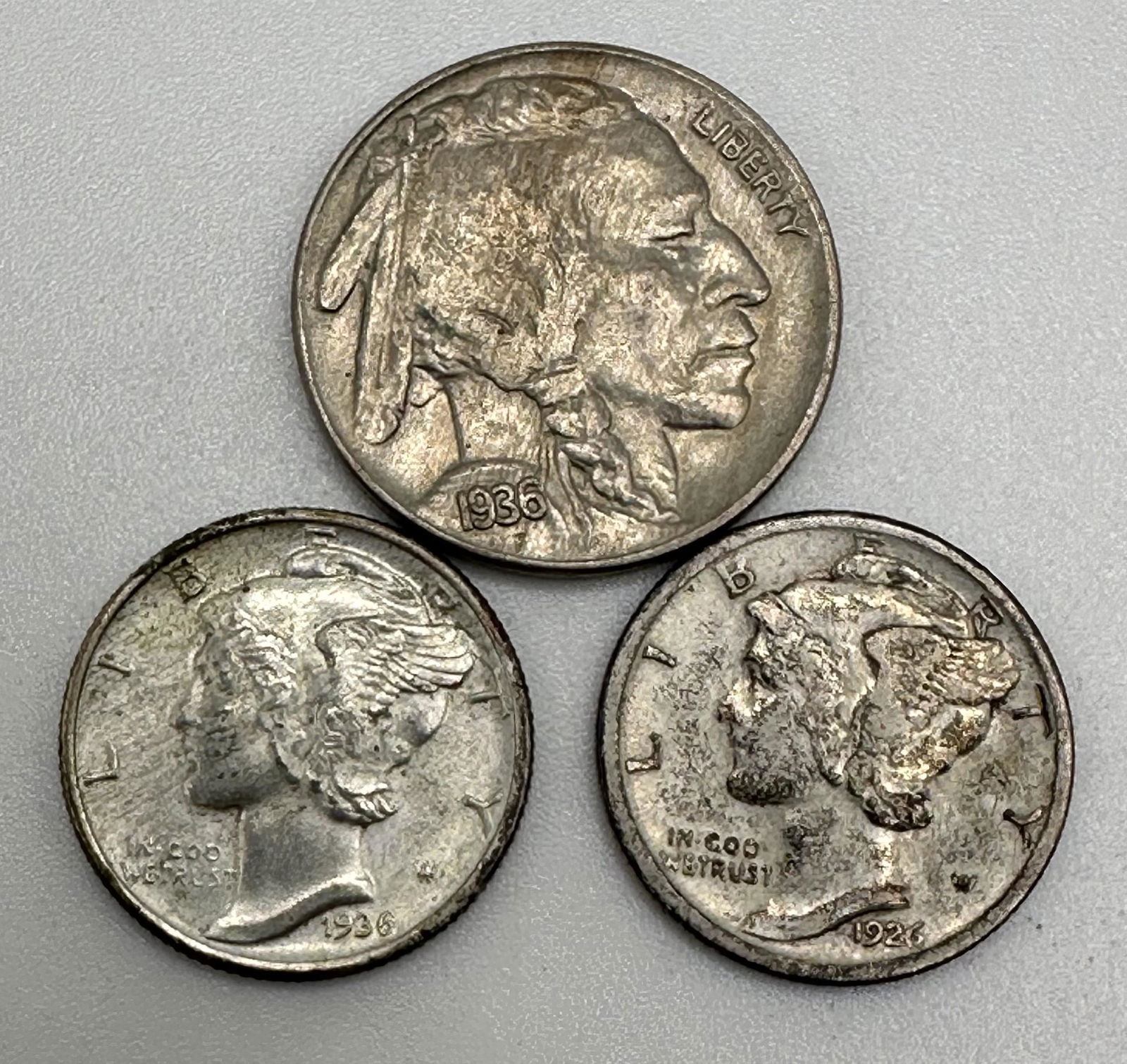 1926 & 1936 Mercury Dimes Plus 1936 Buffalo Nickel (1 of 2)