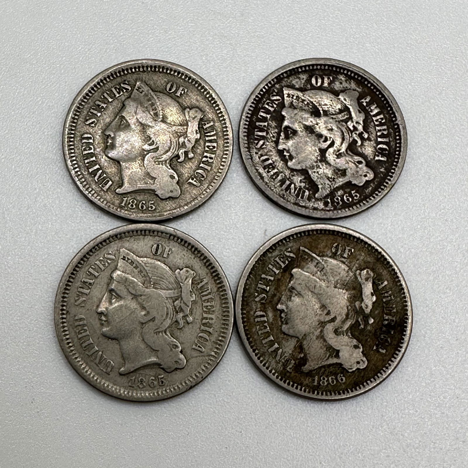 Lot of Four Three Cent Nickels 1860's (1 of 6)