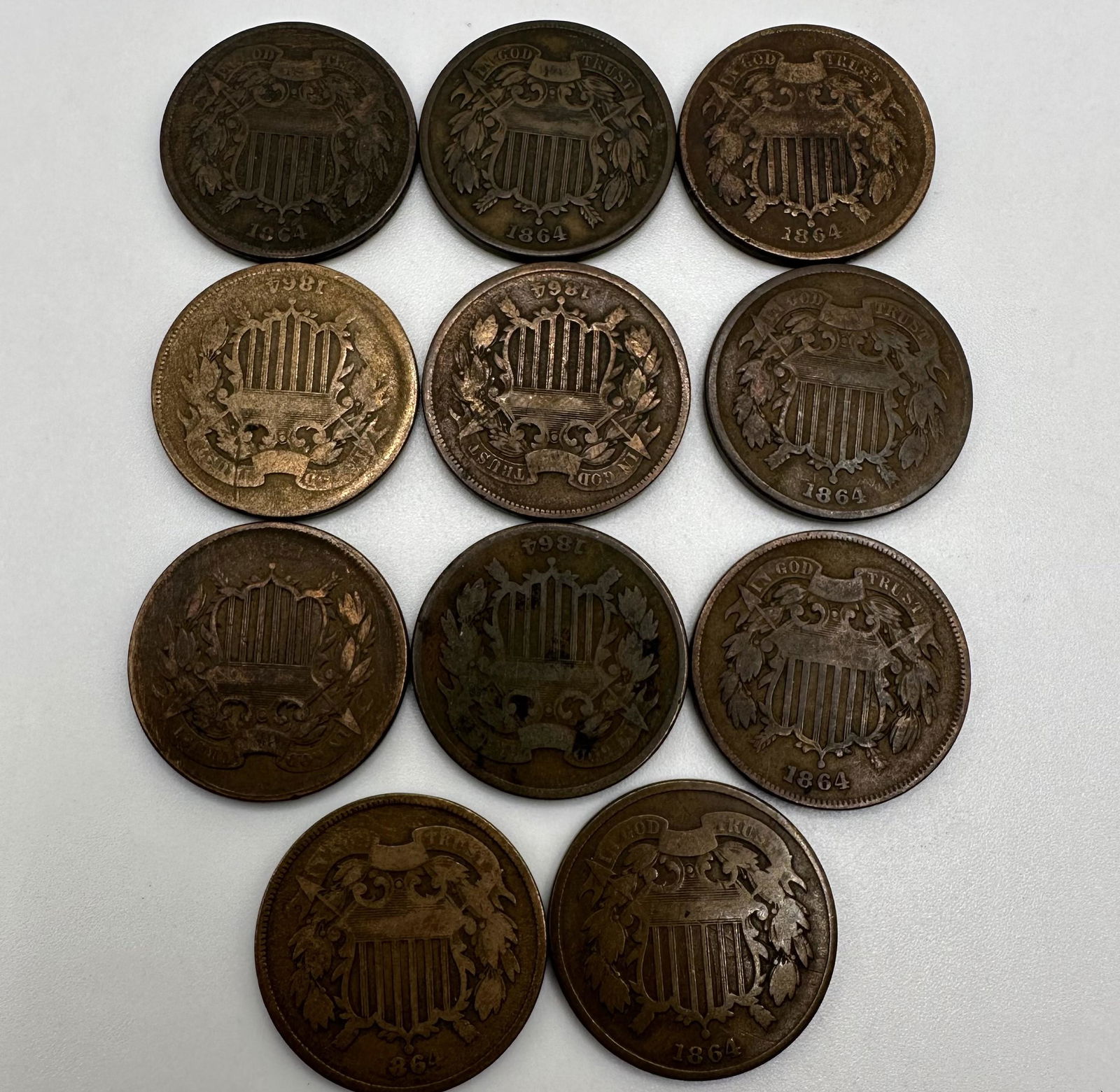 Lot of 1864 Two Cent Pieces (1 of 9)