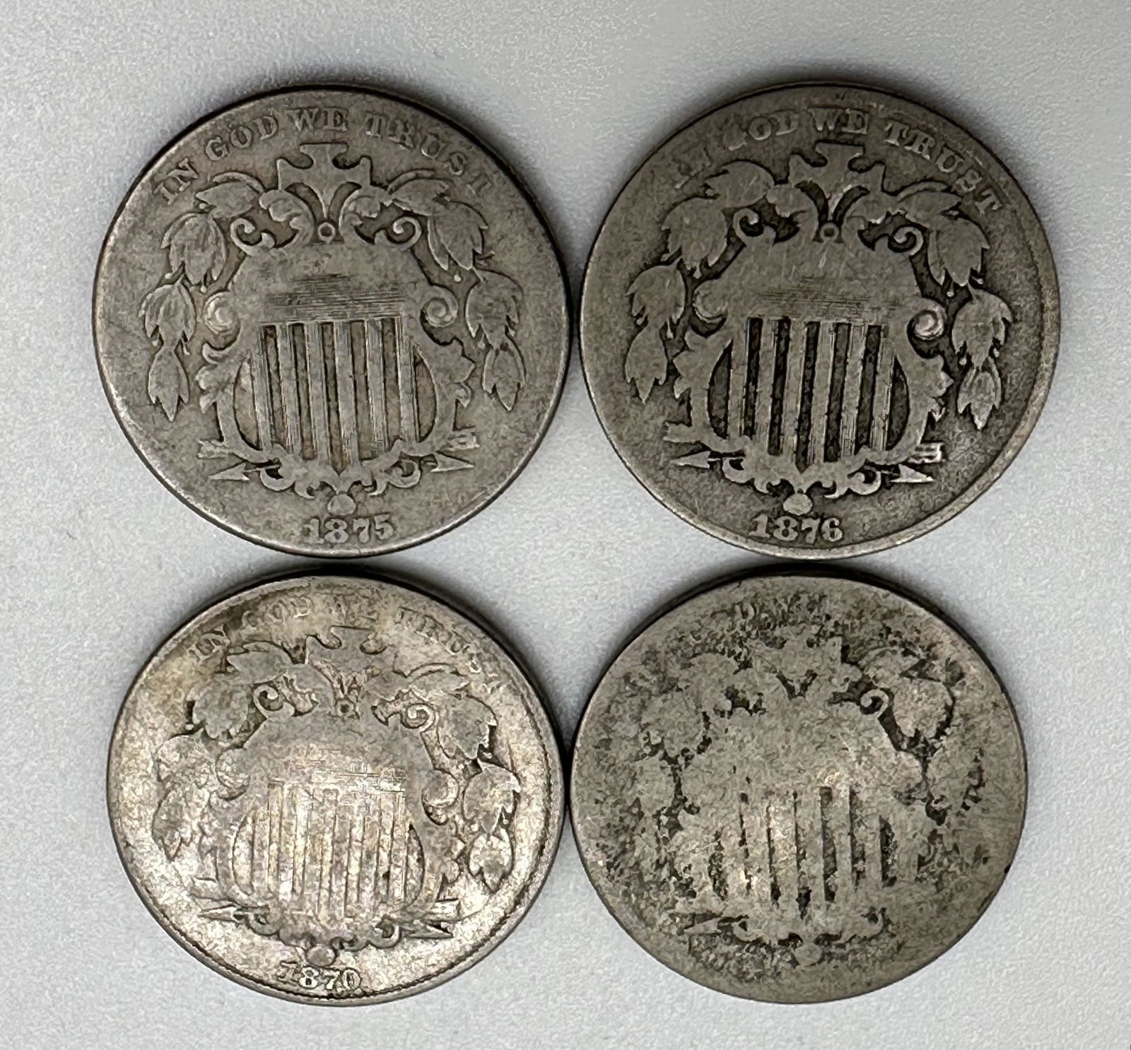 Lot of Four 1800's Five Cent Pieces (1 of 4)
