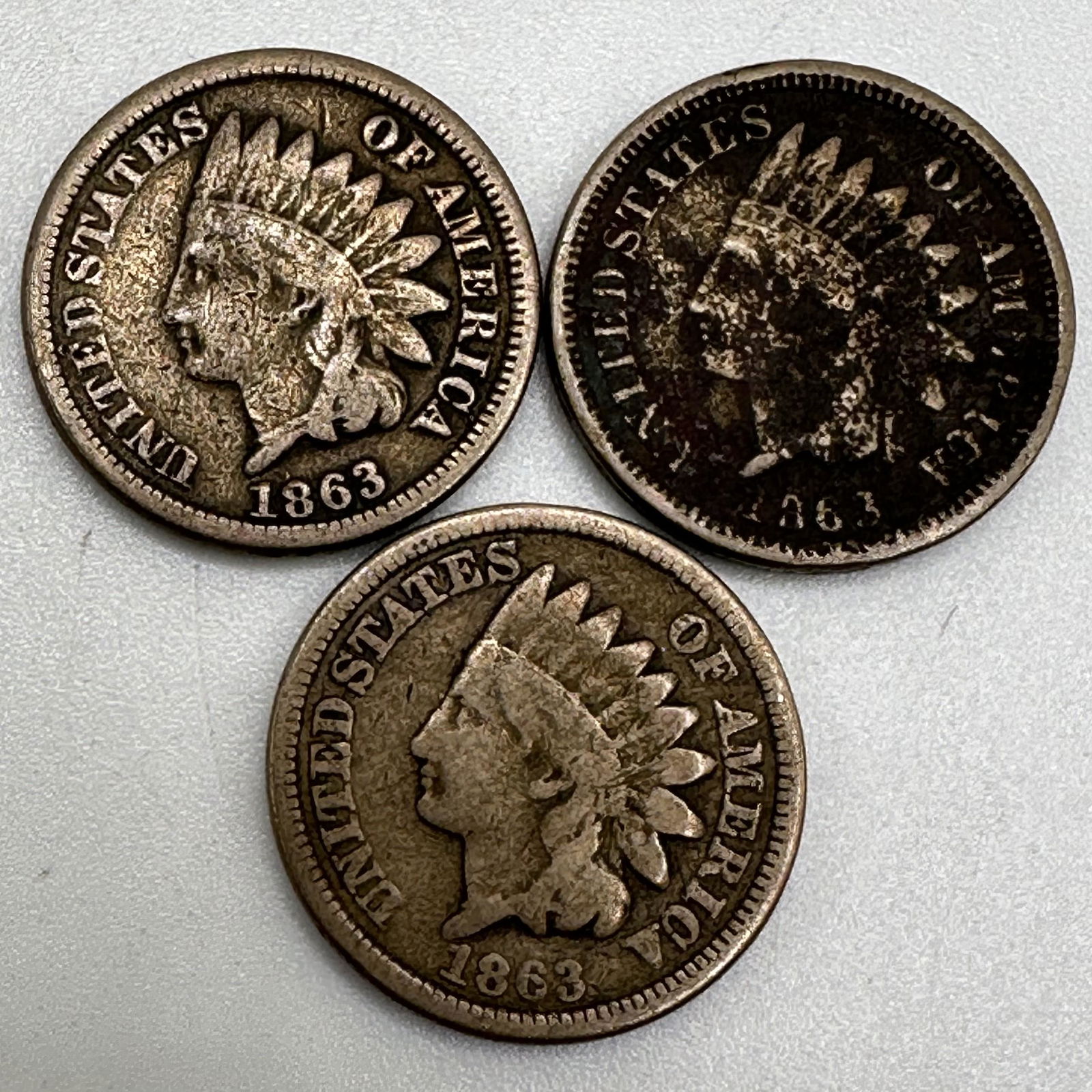 Three 1863 Indian Head Cents (1 of 2)