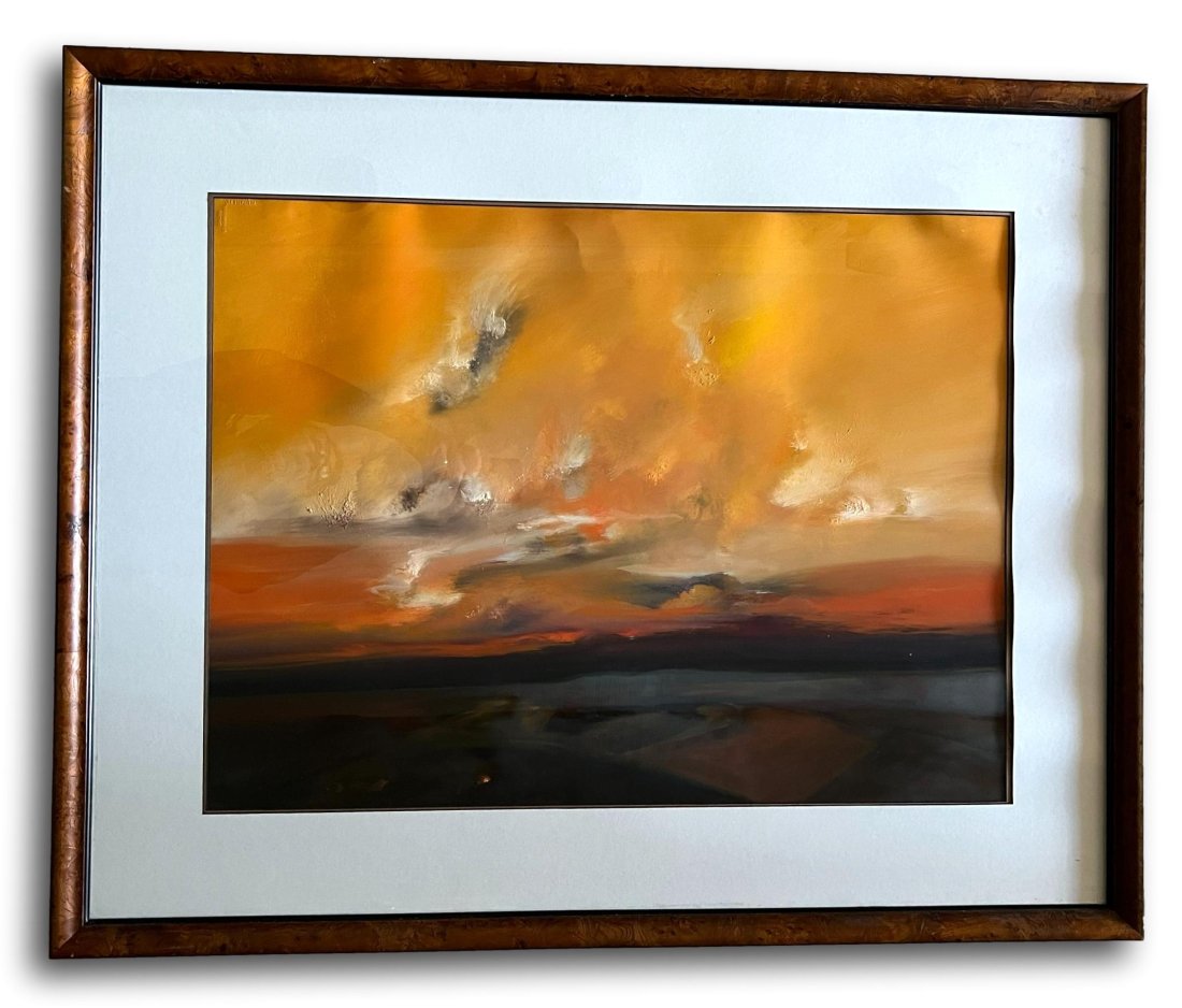 Stunning Gouache on Paper Fiery Sunset Artist Unknown (1 of 9)