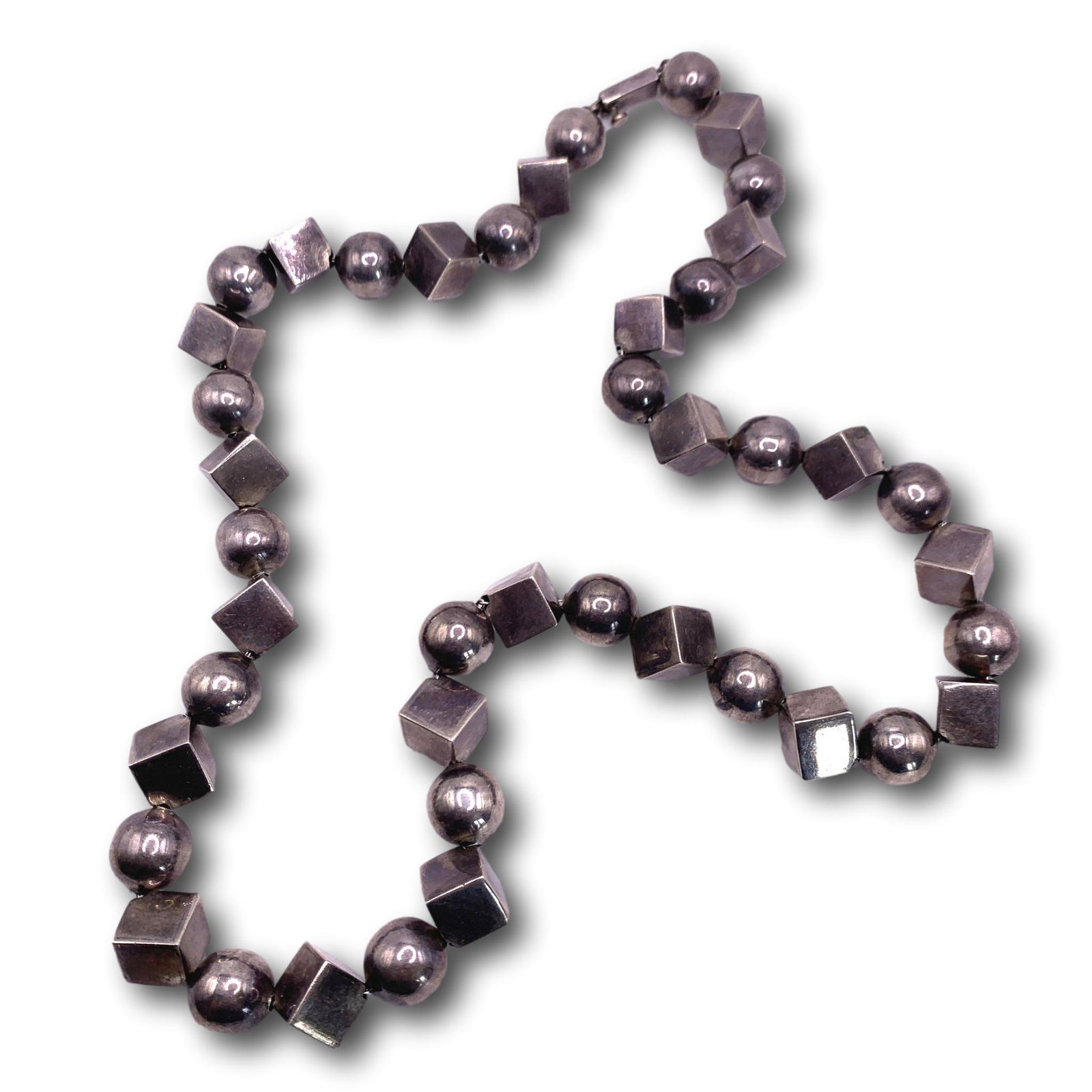Vintage Mexican Sterling Silver Squares & Spheres Necklace (1 of 6)