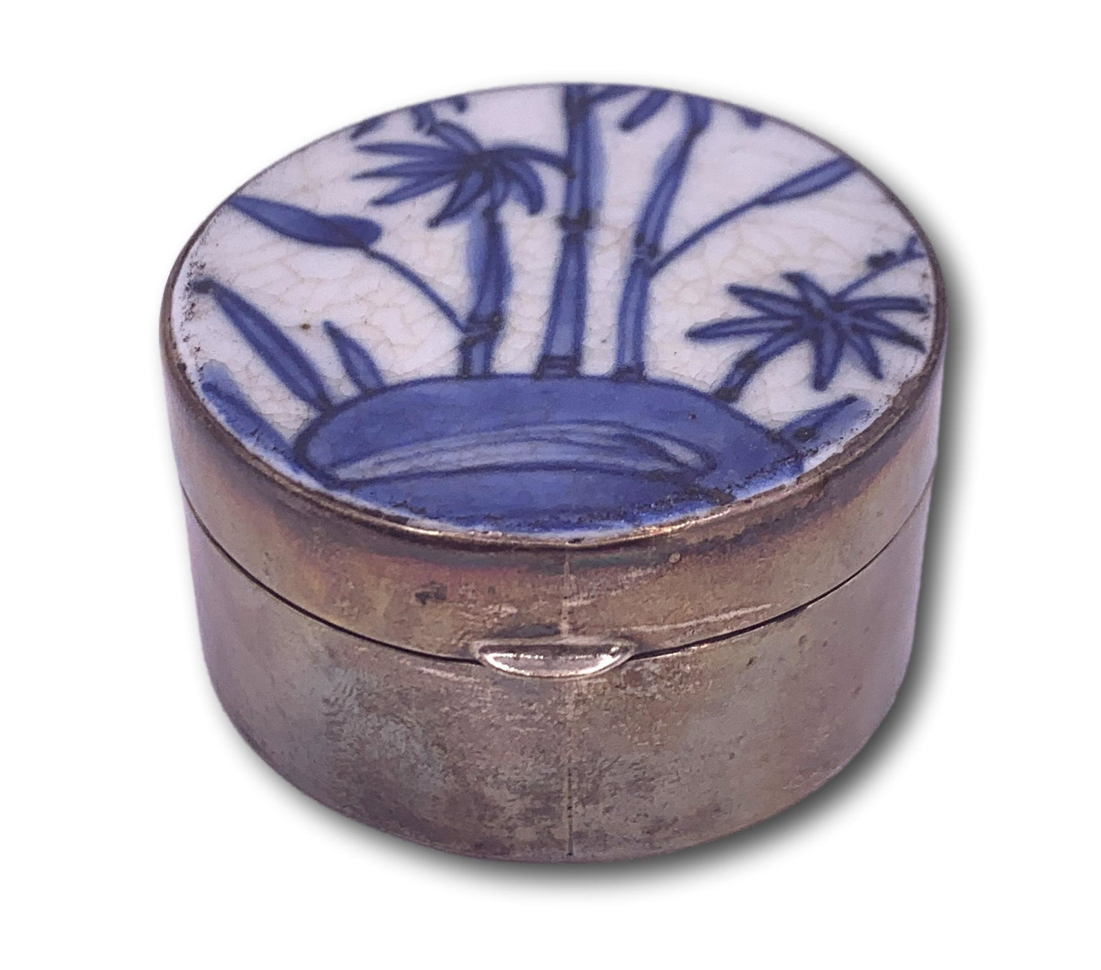 Antique Chinese Pottery Shard Set in Sterling Silver Trinket Box: Antique Chinese Pottery Shard Set in Sterling Silver Trinket Box. Local pickup available in Glenview, IL. FRAMED ART WILL ONLY BE SHIPPED THROUGH LIVEAUCTIONEERS "LIVESHIPPING" SERVICE OR SELF-ARRANGE