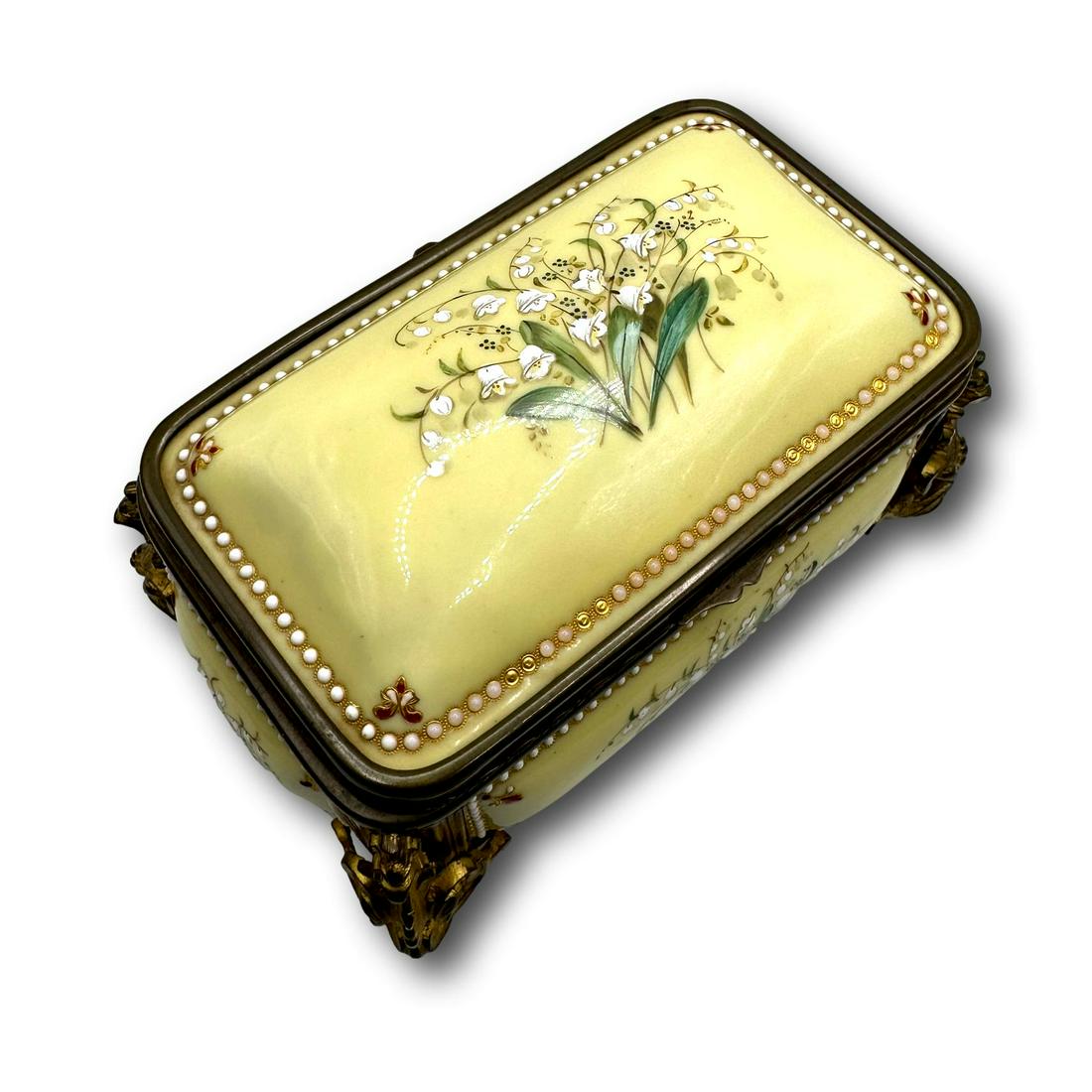 French Enamel Casket with Kid Leather Lining 1860's (1 of 8)