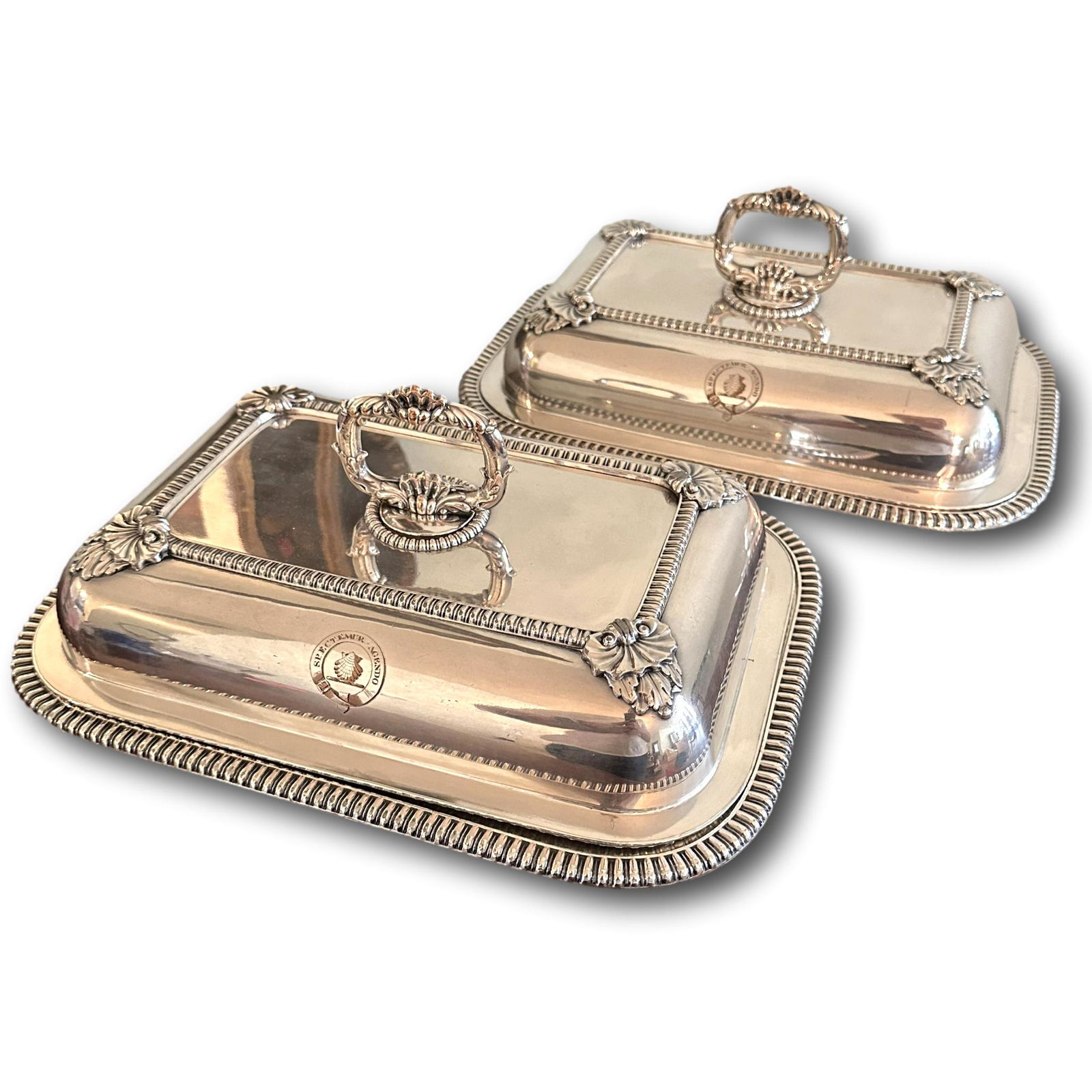Pair of Sheffield Silverplate Covered Entree Dishes with Crest (1 of 15)