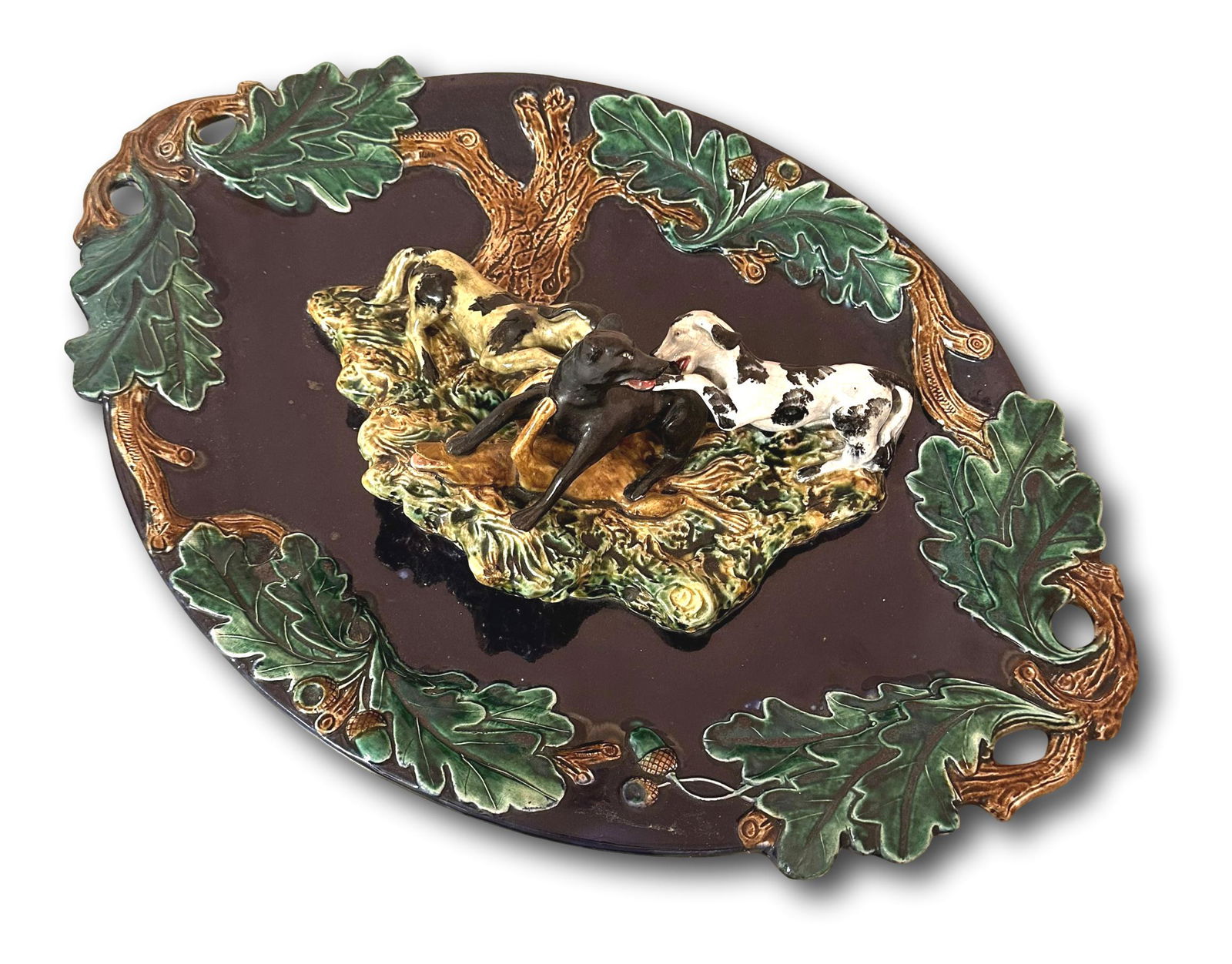 Rare Large Antique Majolica Platter with Dogs (1 of 18)