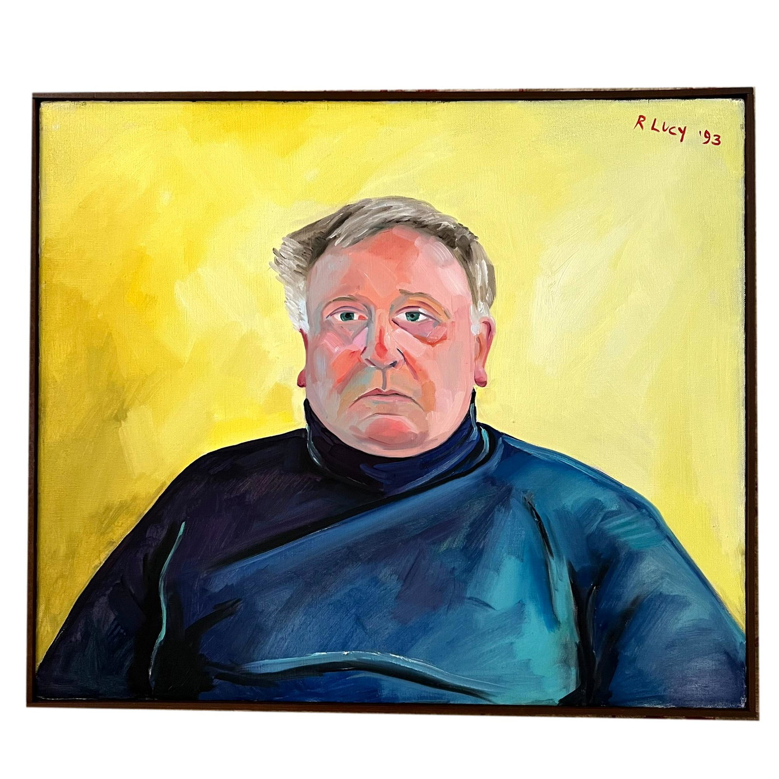 R. Lucy 1993 Portrait of a Man Oil on Canvas: Measures 23" x 27". See photos for condition detail. All measurements are approximate. PICKUP AND SHIPPING Local pickup is available in Glenview, IL. The address will be provided on your invoice at ch