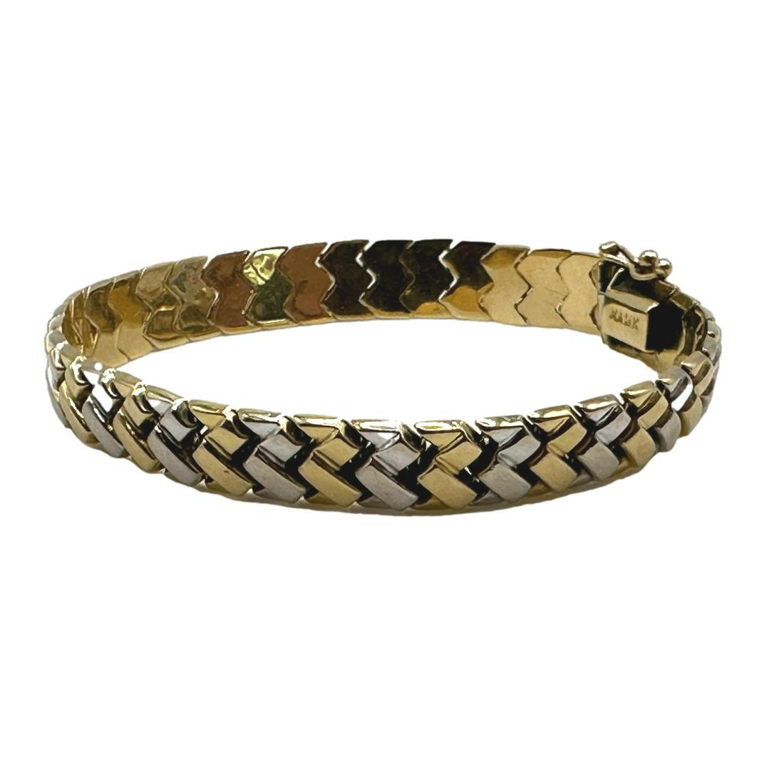 14K White and Yellow Gold Herringbone Bracelet (1 of 6)
