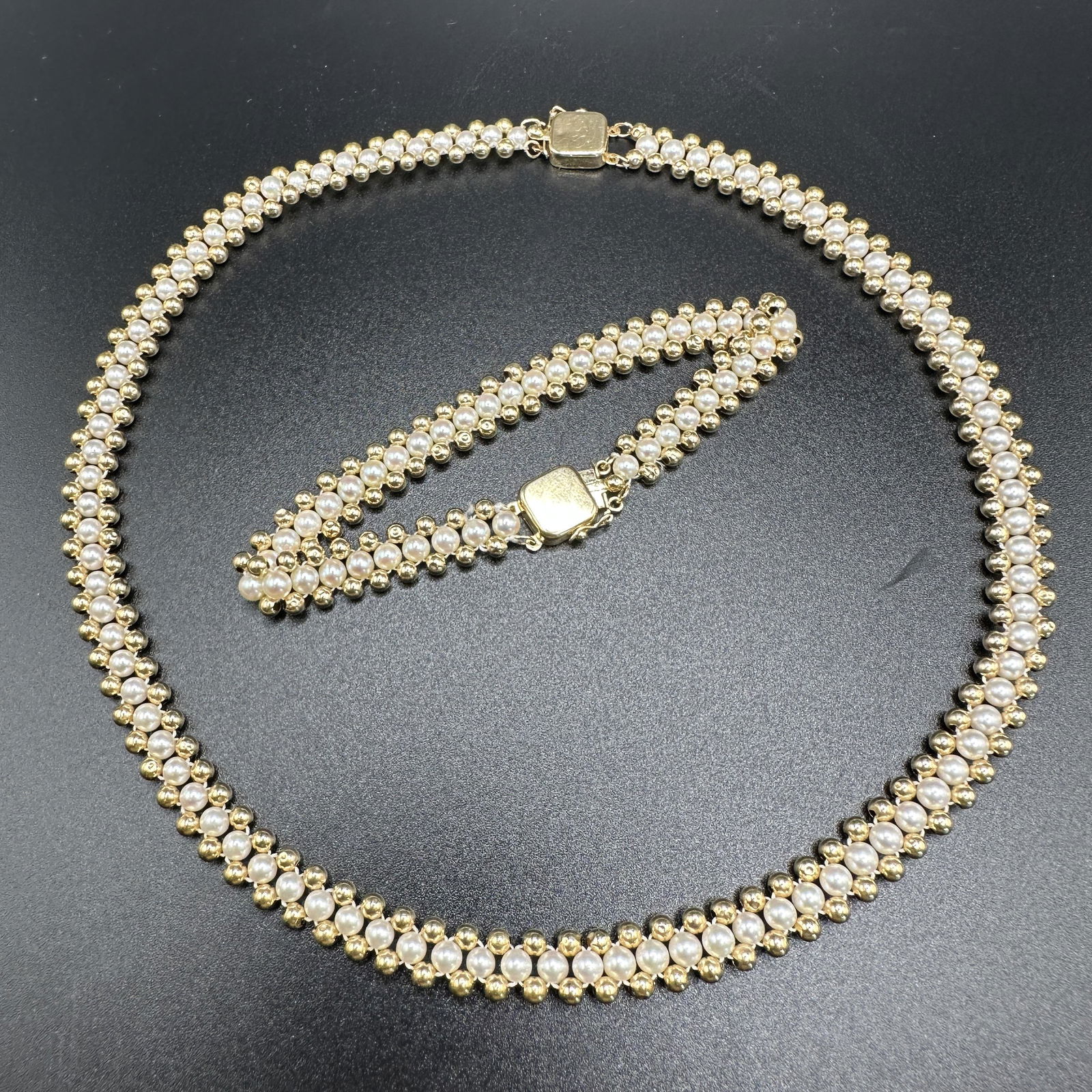 14K Gold and Pearl Necklace and Bracelet Set (1 of 6)