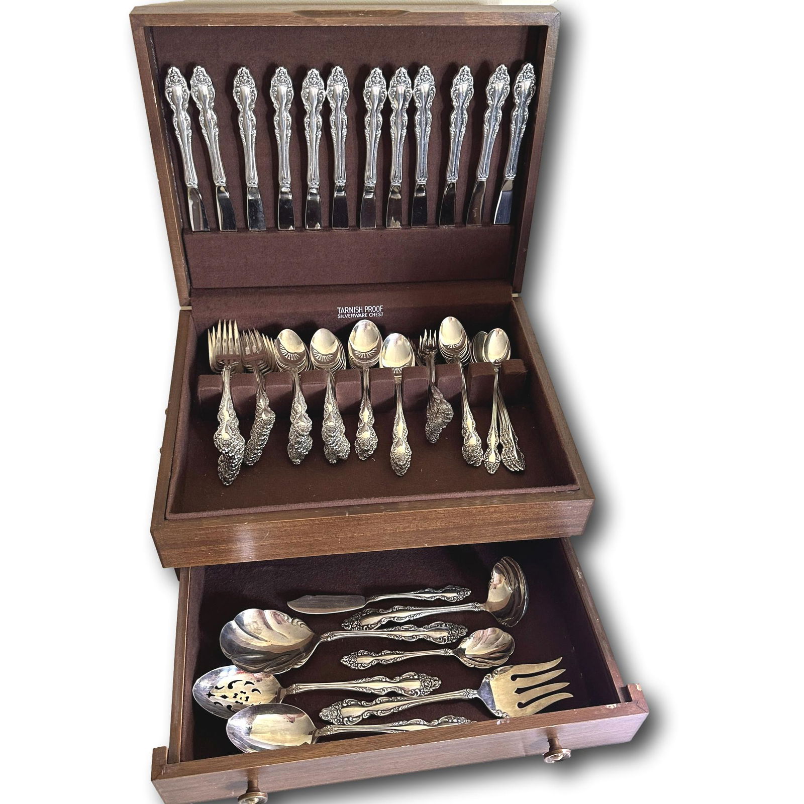 Large 102 Piece Set of Rogers Baroque Rose by Oneida Silverplate Flatware (1 of 16)