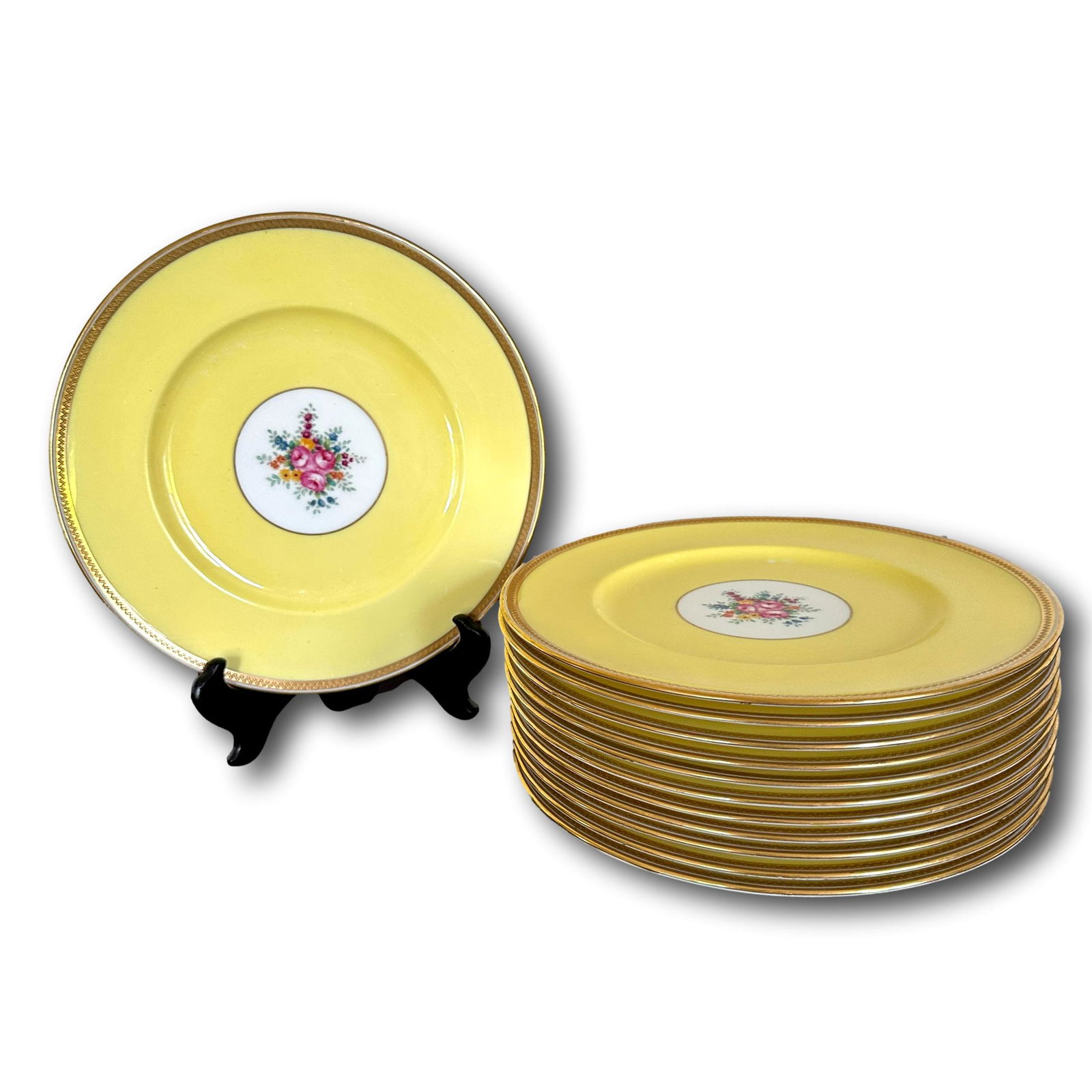 Set of 12 Cauldon English China 9" Luncheon Plates with Hand Painted Floral Centers (1 of 8)