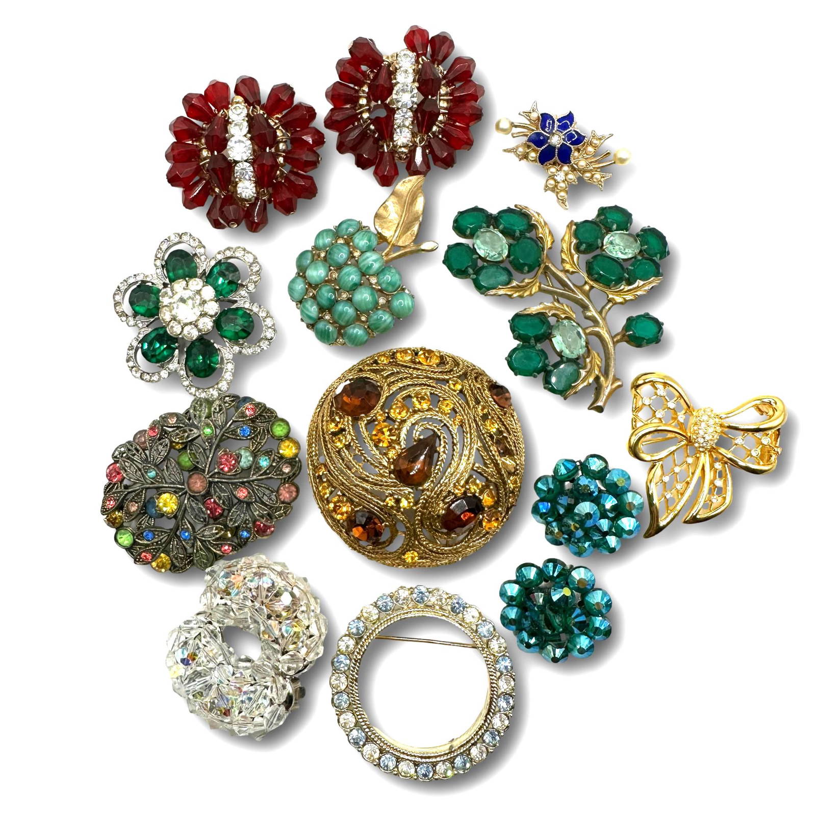 Large Lot Of Vintage Costume Jewelry Pins Brooches Auction