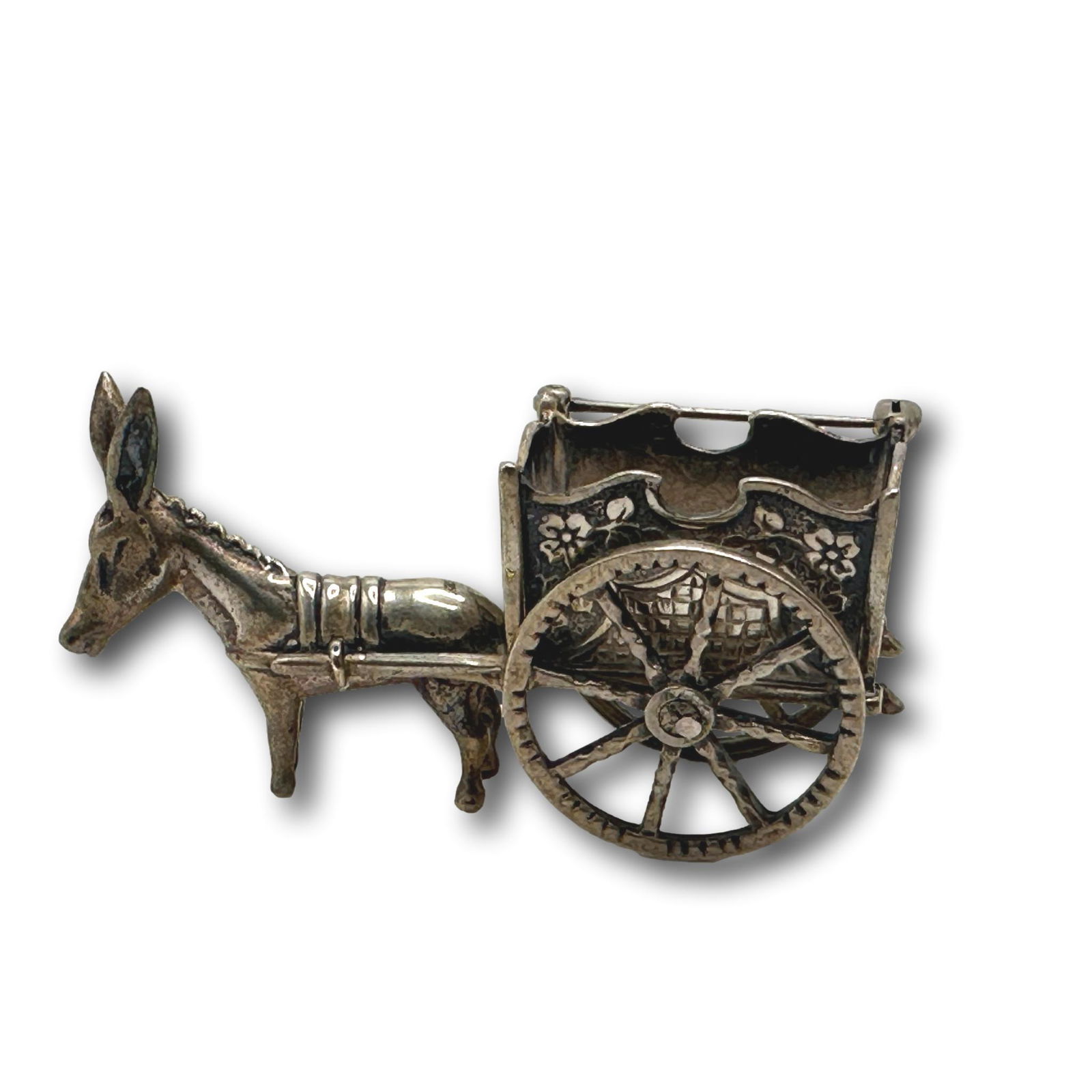 Cini Sterling Silver Donkey Pulling Cart Brooch Pin (1 of 9)