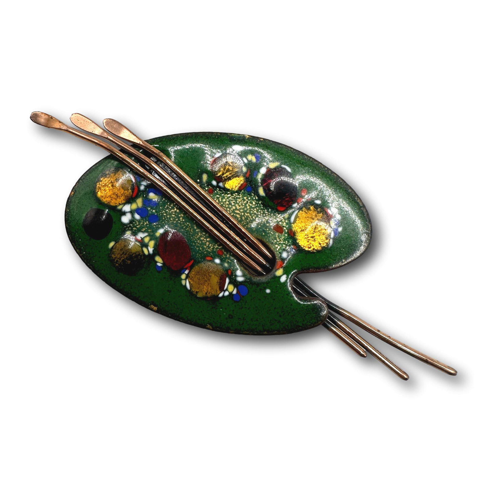 Matisse Renoir Enamel Artists' Pallet Pin Brooch: PICKUP AND SHIPPING Local pickup is available in Glenview, IL by appointment. The address will be provided on your invoice at checkout. In-House shipping is available for this lot at a flat rate via U