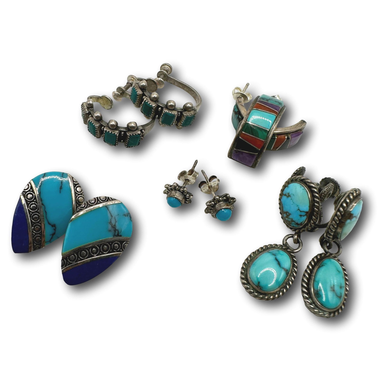 Navajo Earl Plummer Sterling Silver Inlay Earrings and Others: Not all pieces are marked. See photos for marked jewelry. PICKUP AND SHIPPING Local pickup is available in Glenview, IL by appointment. The address will be provided on your invoice at checkout. In-Hou