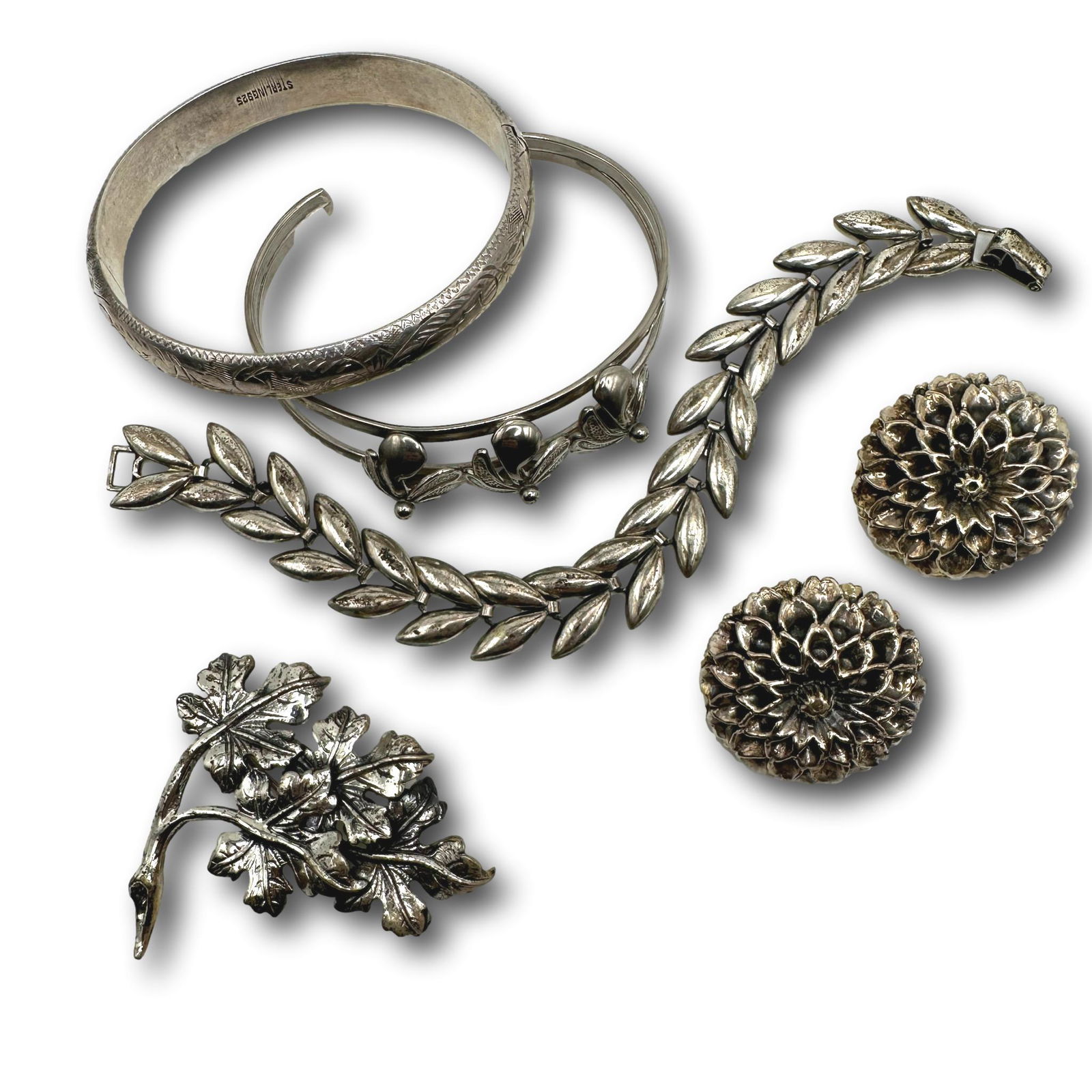 Vintage Sterling Silver Earrings, Brooch, Bracelets Including Danecraft (1 of 8)
