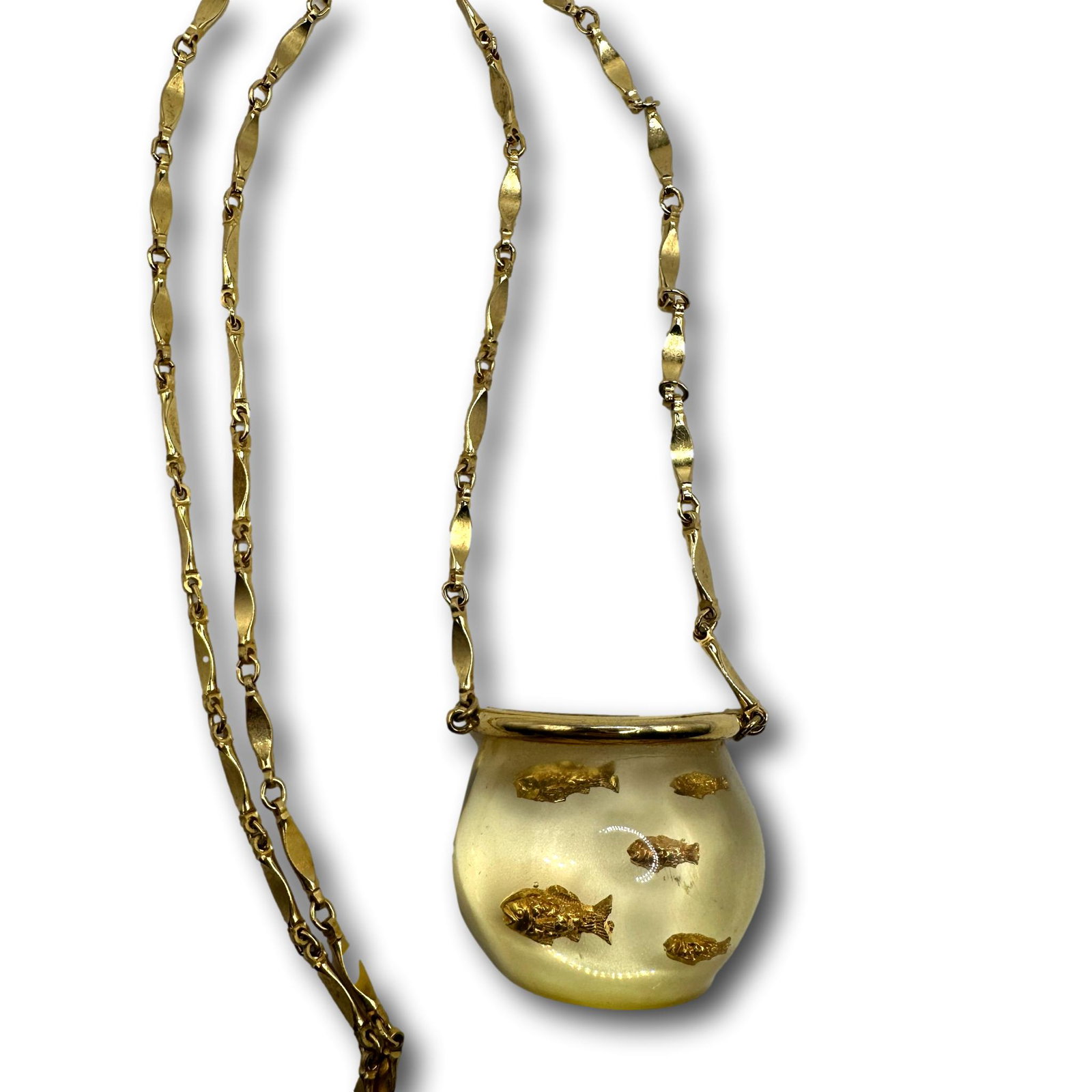 Lucite Fish Bowl Necklace: PICKUP AND SHIPPING Local pickup is available in Glenview, IL by appointment. The address will be provided on your invoice at checkout. In-House shipping is available for this lot at a flat rate via U