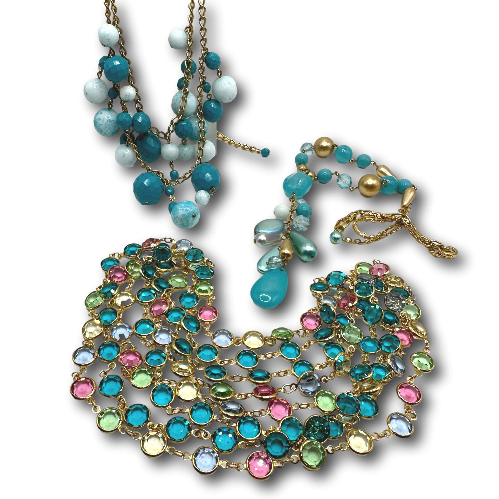 Multicolored Swarovski Crystal Necklace with Complimenting Vintage Extras (1 of 4)