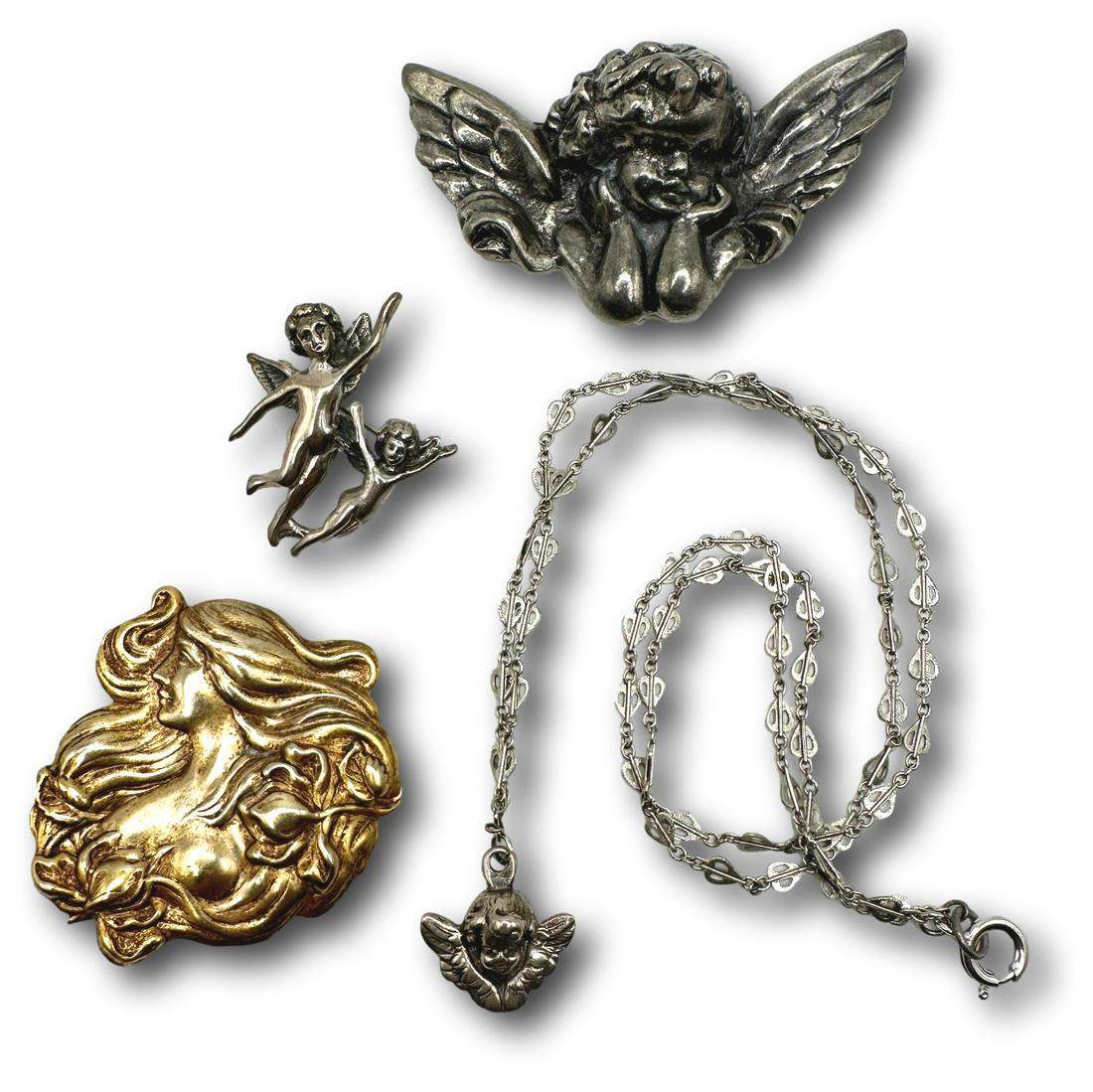 Putti Cherub Angel Vintage Jewelry Collection: Chain measures 24". PICKUP AND SHIPPING Local pickup is available in Glenview, IL by appointment. The address will be provided on your invoice at checkout. In-House shipping is available for this lot 