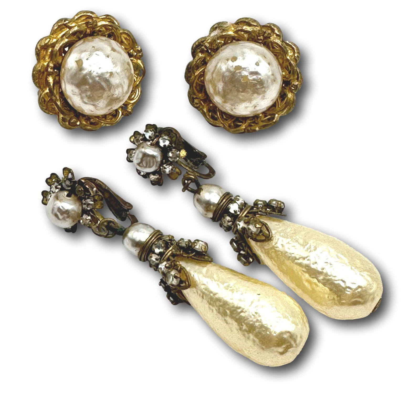 2 Pair of Miriam Haskell Baroque Pearl Earrings (1 of 6)