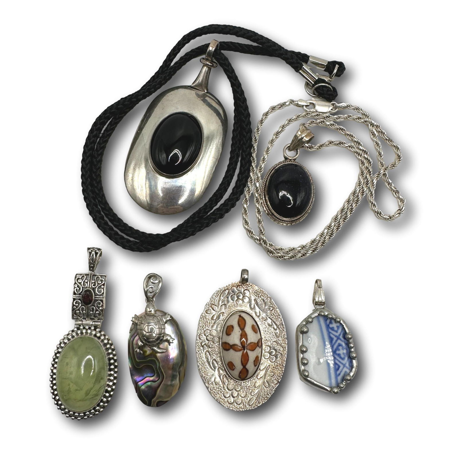 Collection of Mostly Sterling Silver Pendants and Chain (1 of 8)
