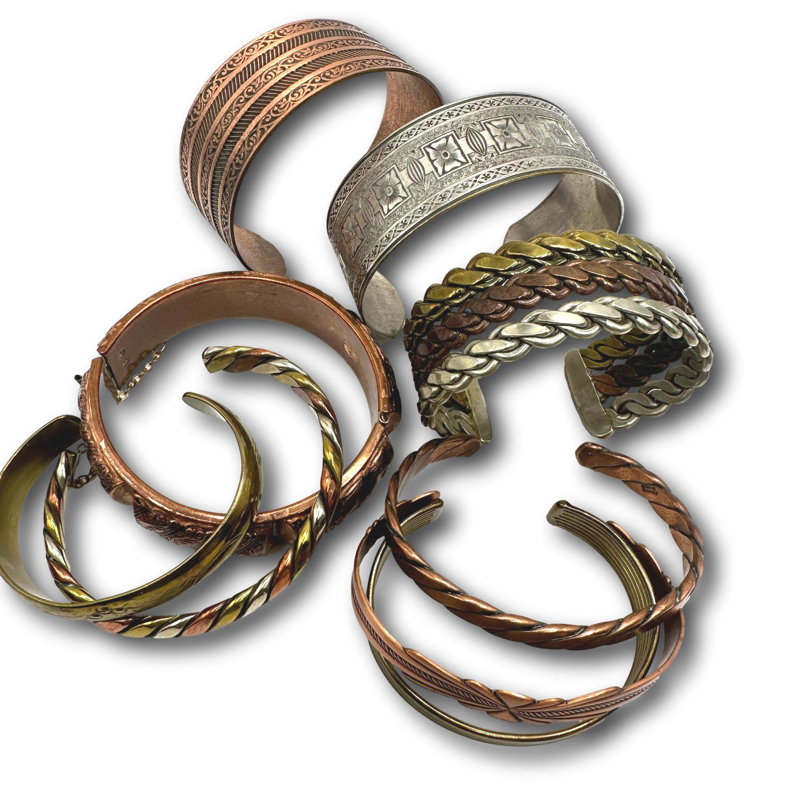 Collection of Copper, Brass, and Silver tone Bracelets (1 of 7)