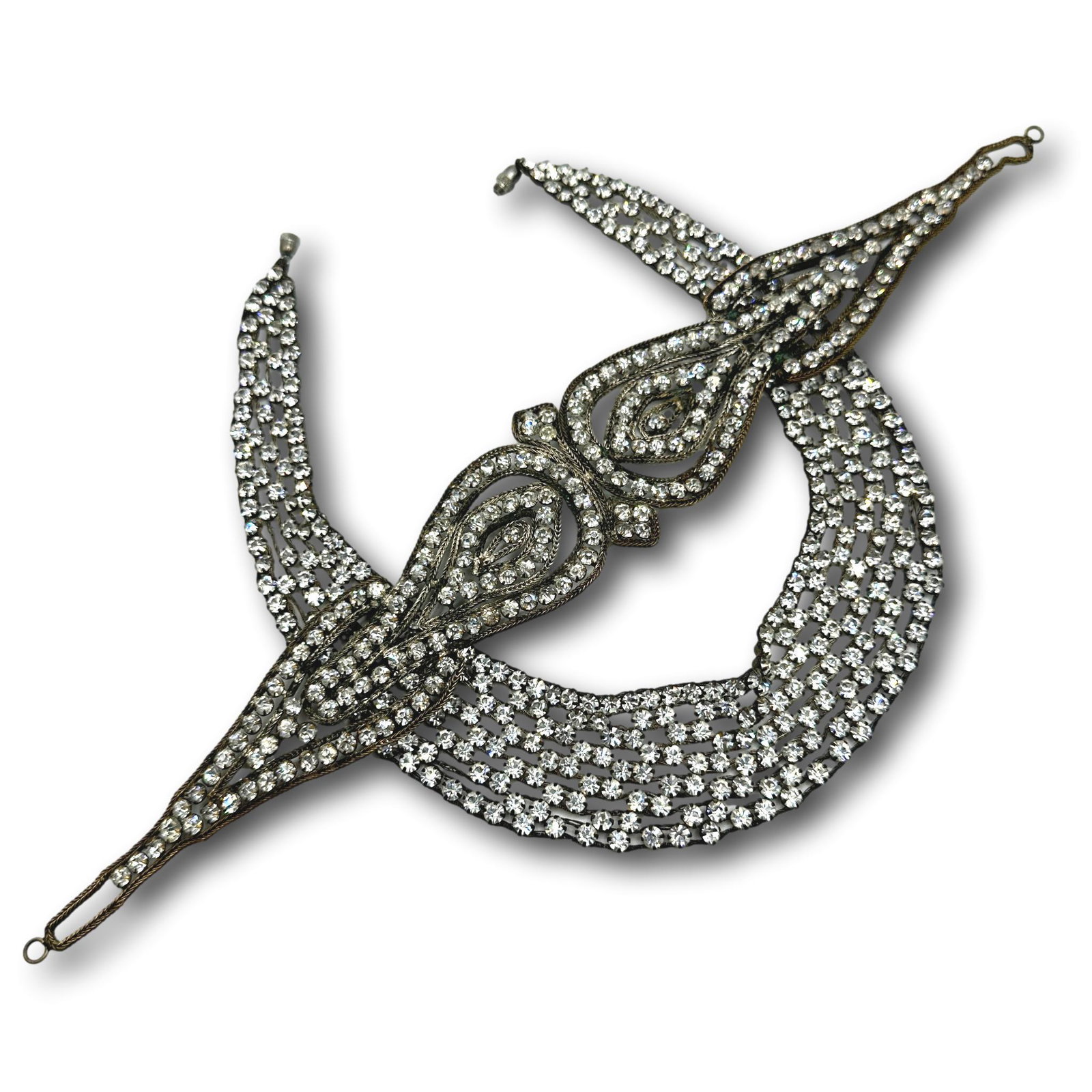Pair of Rhinestone Collars: Measuring 11 1/2" and 13 1/2". PICKUP AND SHIPPING Local pickup is available in Glenview, IL by appointment. The address will be provided on your invoice at checkout. In-House shipping is available fo