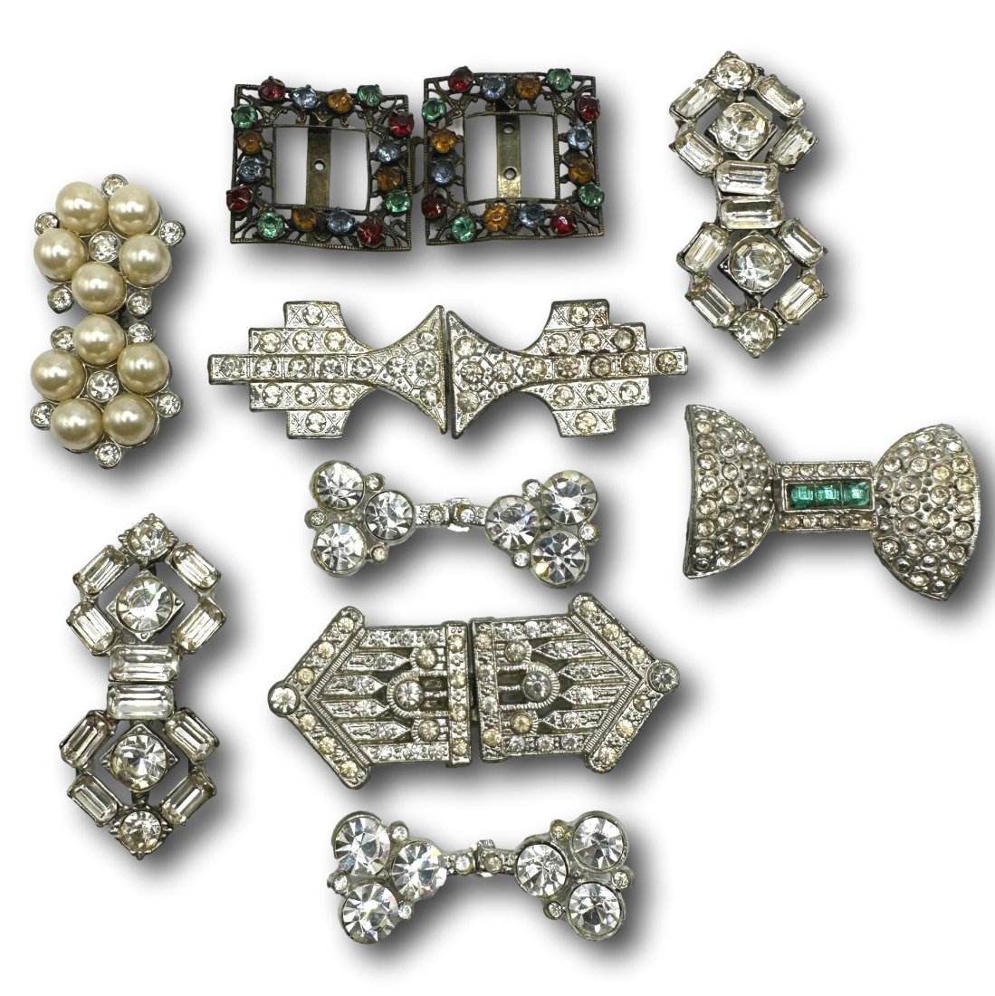 Vintage Rhinestone Buckles: Note - upper right-hand piece is fused together. PICKUP AND SHIPPING Local pickup is available in Glenview, IL by appointment. The address will be provided on your invoice at checkout. In-House shippi