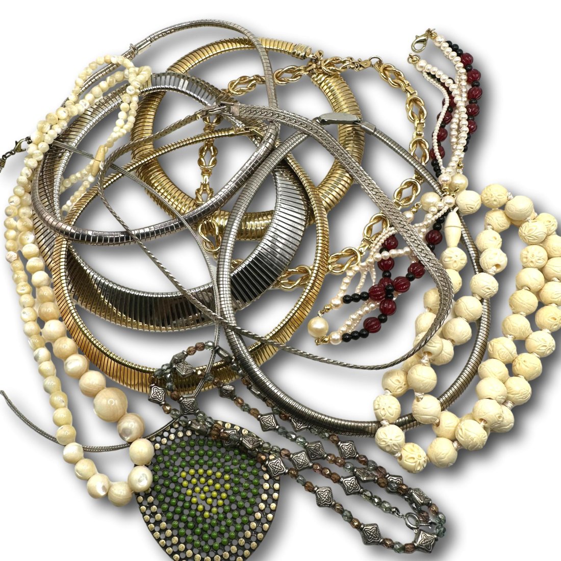 Large Lot of Chokers and Necklaces - Some Signed: Not all pieces are signed. Any signed pieces show marks in photographs. PICKUP AND SHIPPING Local pickup is available in Glenview, IL by appointment. The address will be provided on your invoice at ch