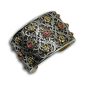 Konstantino Sterling Silver and 18K Gold Bejeweled Cuff Bracelet (1 of 9)