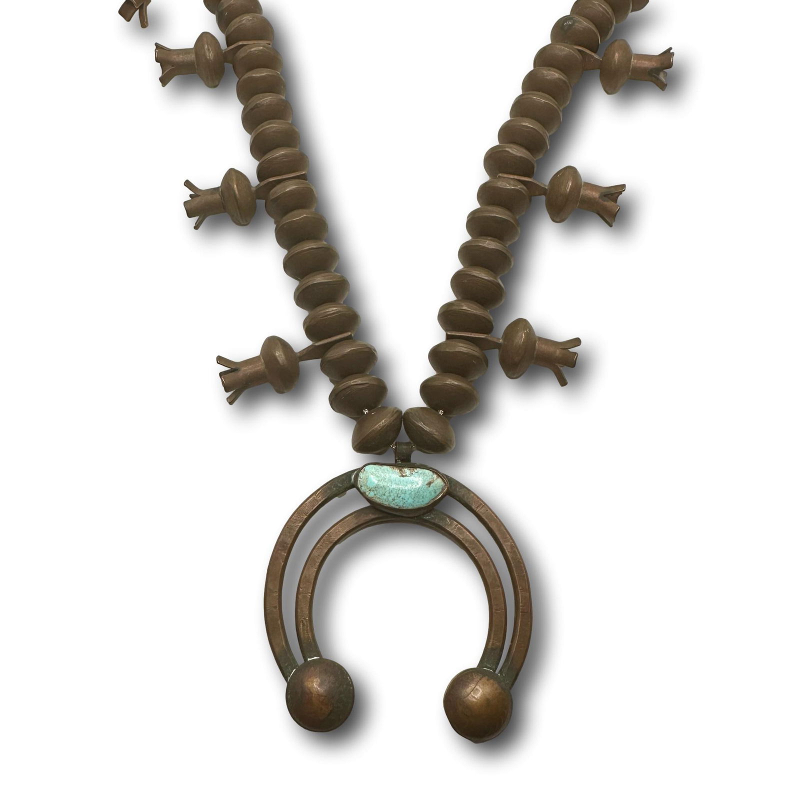 Solid Copper Squash Blossom Necklace Weighs Over 1 Lb. Auction