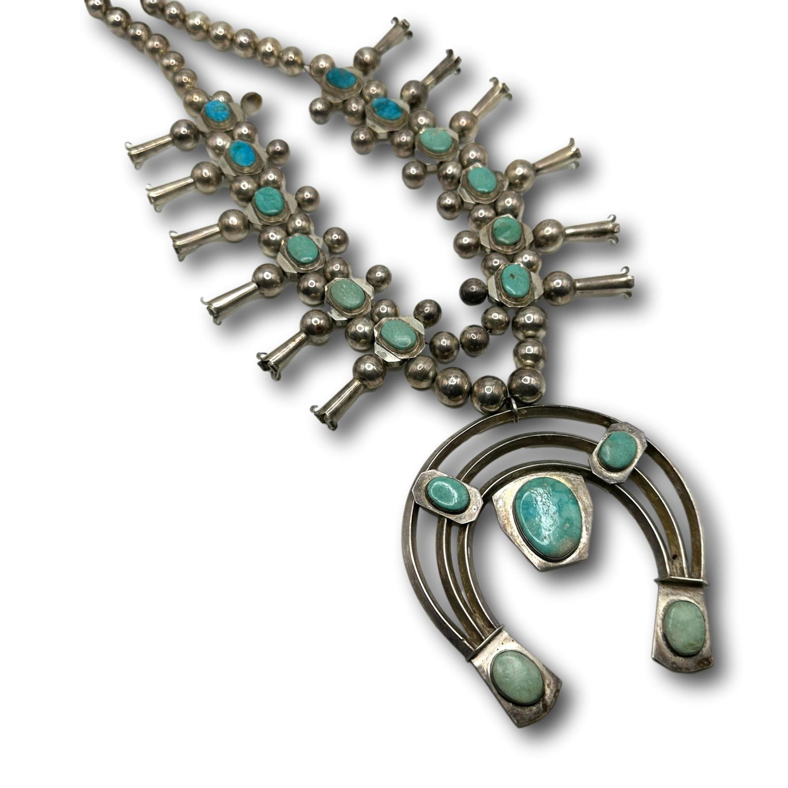 Sterling Silver and Turquoise Squash Blossom Necklace (1 of 9)
