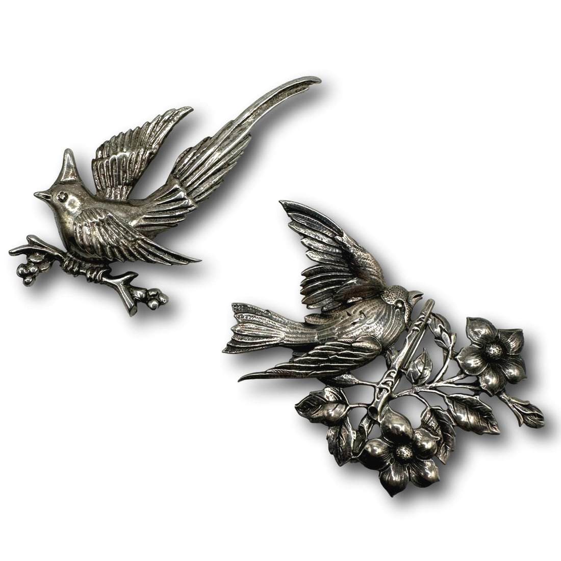 Pair of Vintage Solid Sterling Silver Bird Pins Brooches (1 of 4)