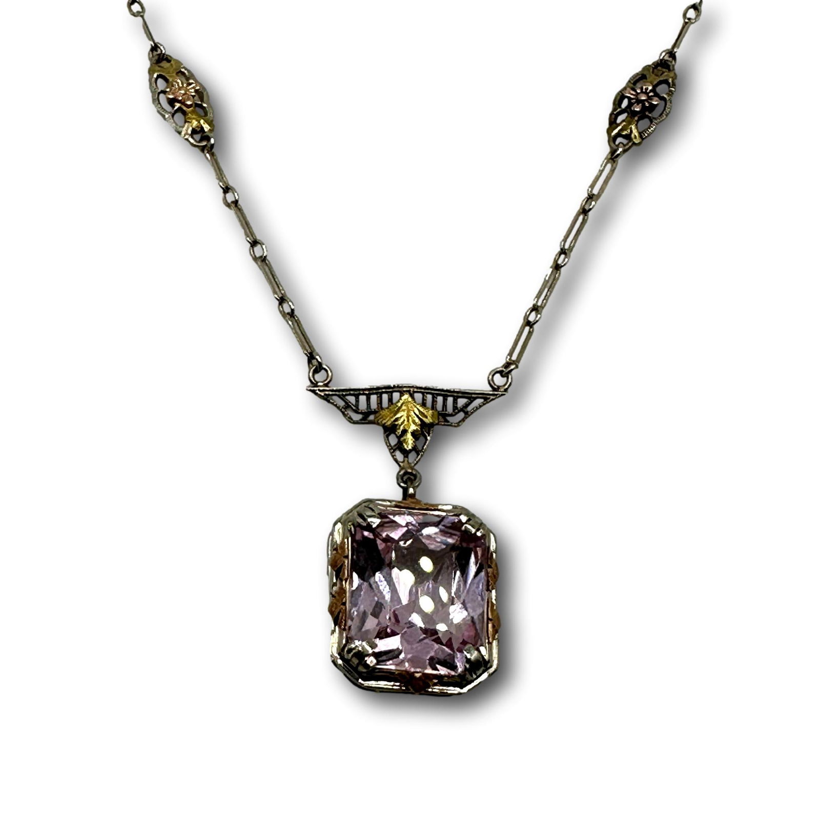 Antique 14K Gold Necklace with Pink Stone (1 of 8)