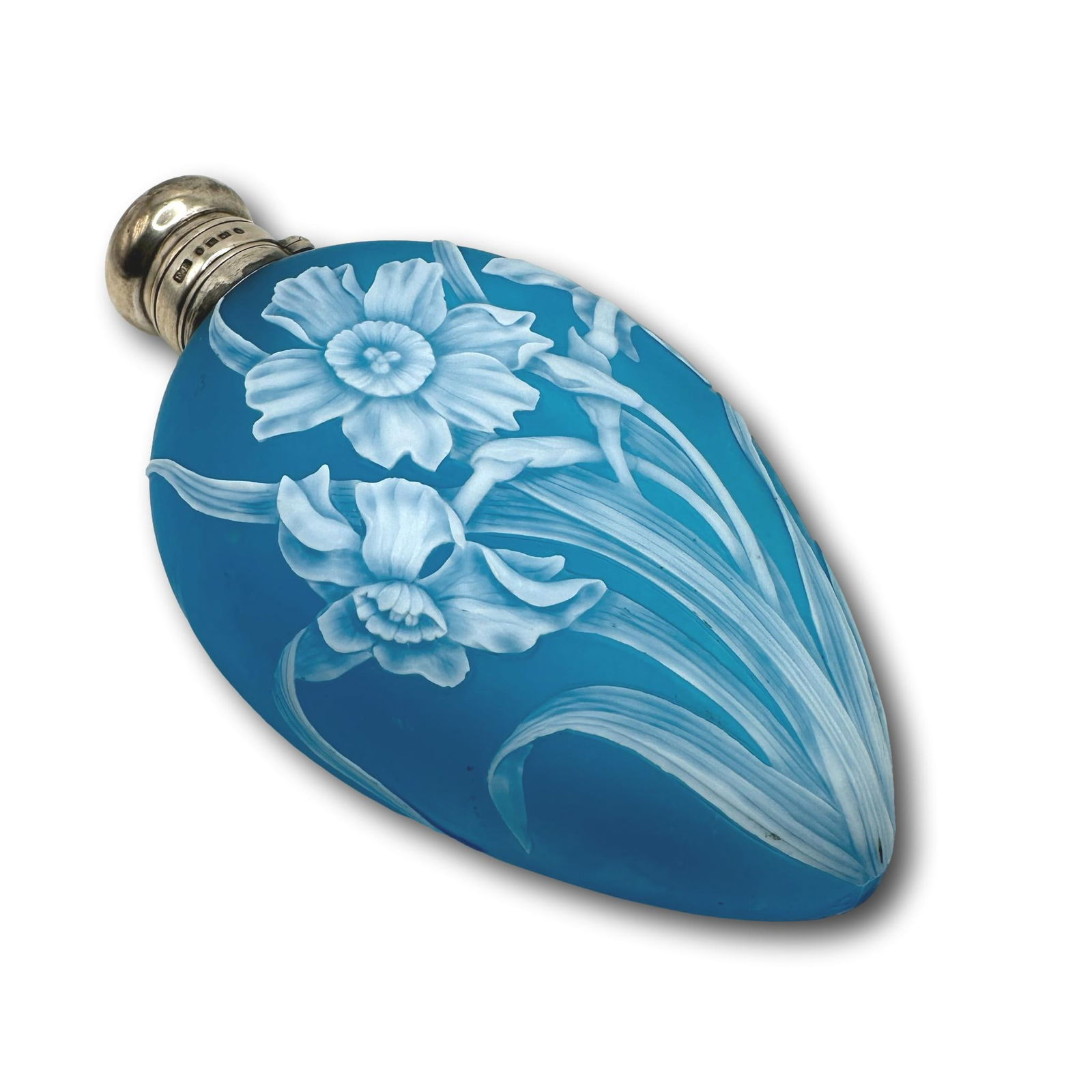 Large Antique Webb Cameo Glass Flask with Sterling Silver Cap (1 of 14)