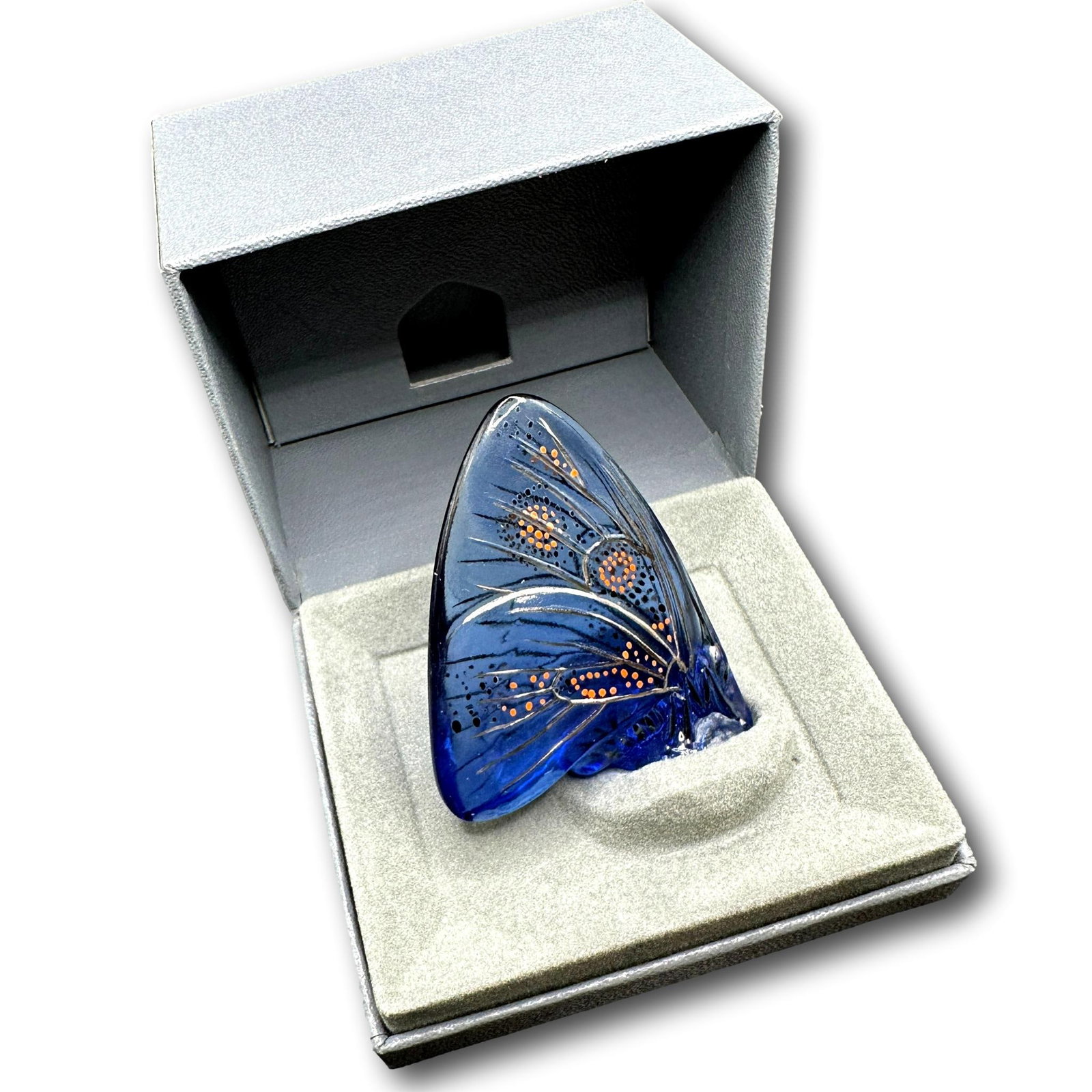 Lalique Gran Nacre Blue Butterfly Hand Painted Figurine in Original Box (1 of 7)