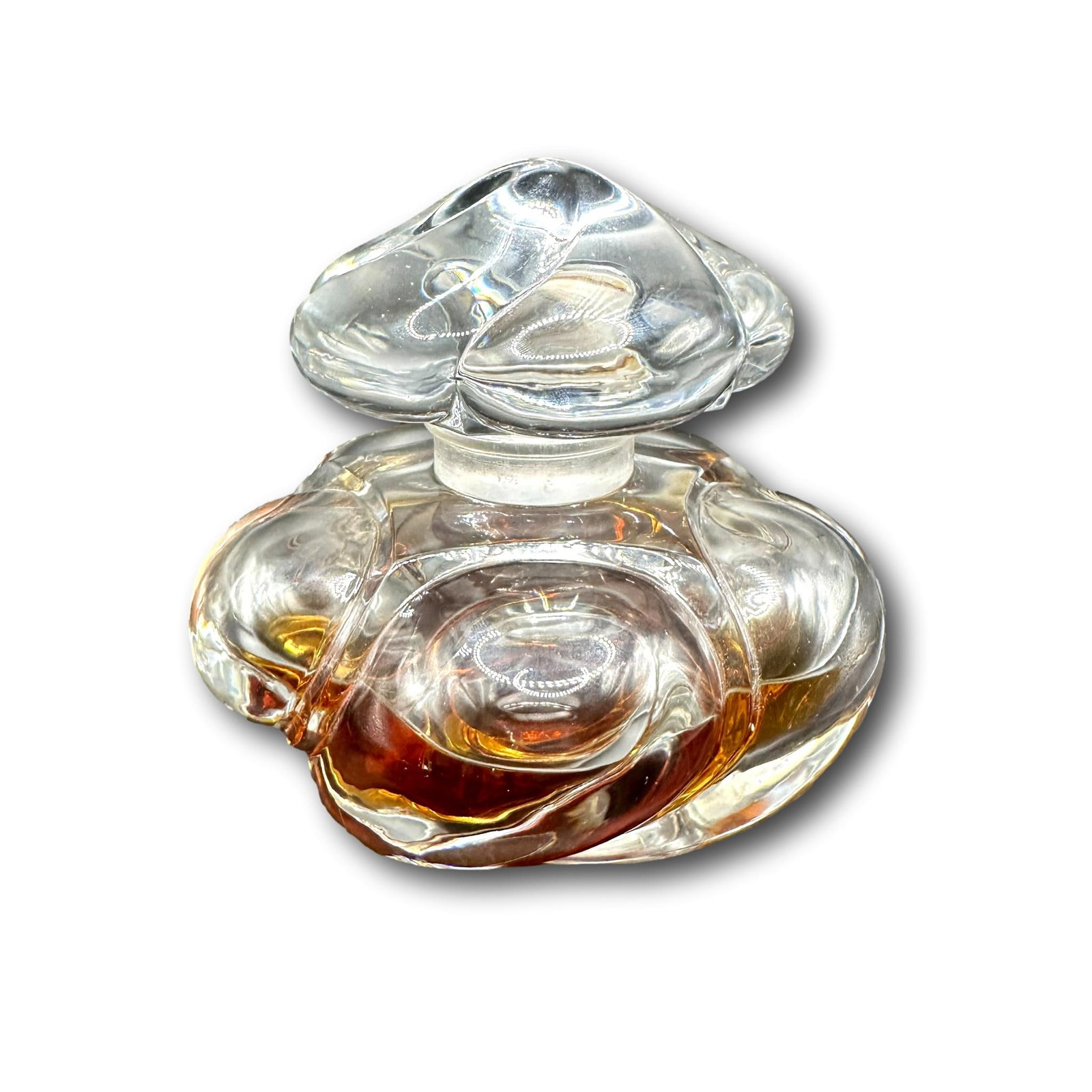 Baccarat Vintage Perfume Bottle: Measures approximately 5" tall by 4 1/2" in diameter. Bottom of bottle shows some light wear. See photo for details. Perfumes and powders may not smell the same as they did when they were first create