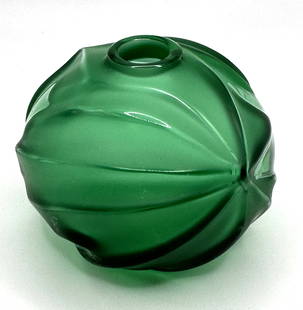 Lalique Green Royal Palm Vase New in Box: Measures 2" tall. In original box with no visible wear.PICKUP AND SHIPPING:Local pickup is available in Glenview, IL by appointment. The address will be provided on your invoice at checkout.In-House