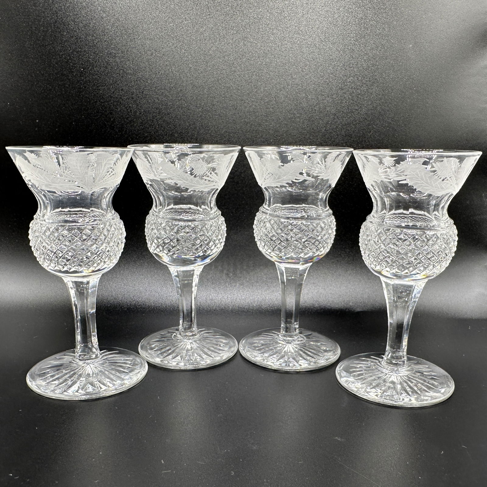 Four Edinburgh Crystal Thistle Cordial Glasses (1 of 4)