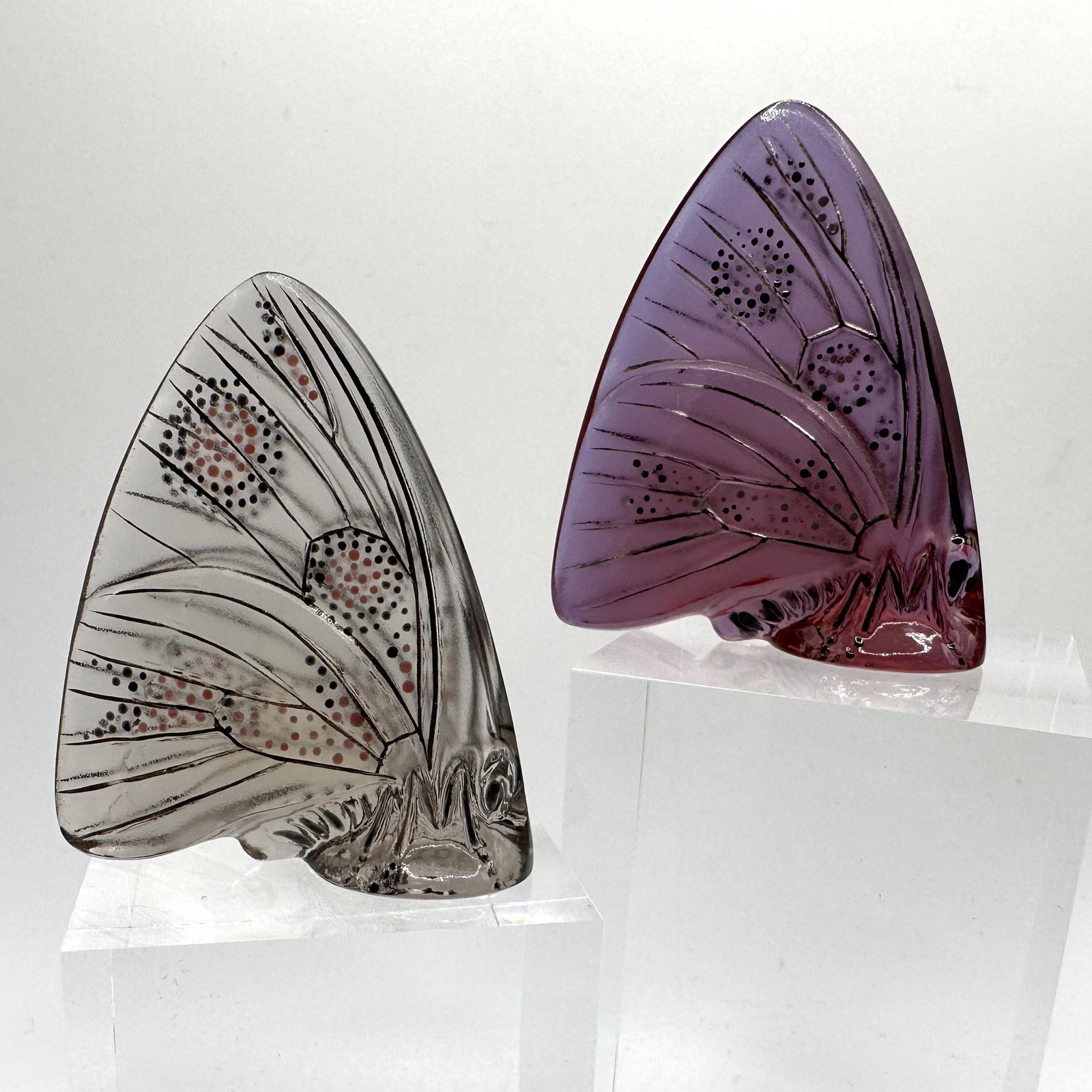 Pair of Lalique Gran Nacre Hand Painted Butterfly Figurines in Original Boxes: In original box with no visible wear. PICKUP AND SHIPPING: Local pickup is available in Glenview, IL by appointment. The address will be provided on your invoice at checkout. In-House shipping is avai