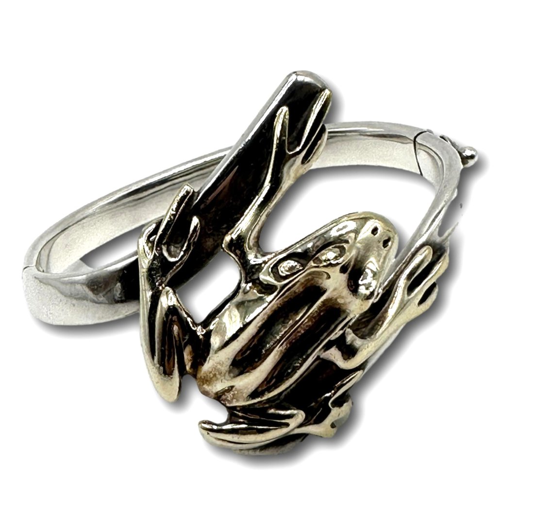 Sergio Bustamante Gold Plated and Sterling Silver Frog Bangle Bracelet (1 of 11)