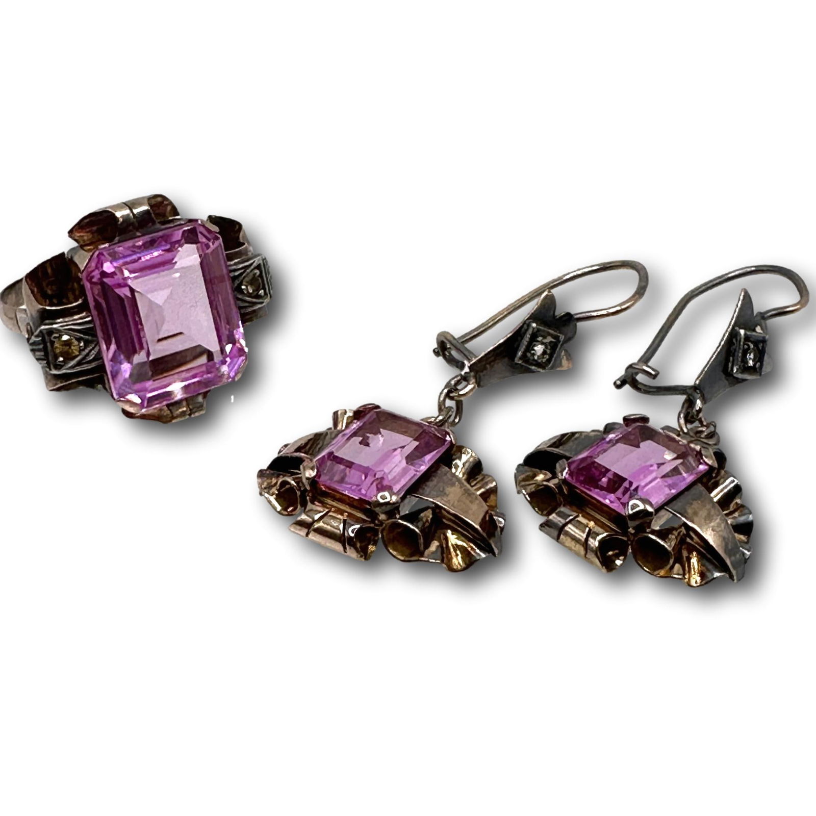 Vintage 18K Gold and Gold Washed Sterling Silver Ring & Earrings Set (1 of 10)