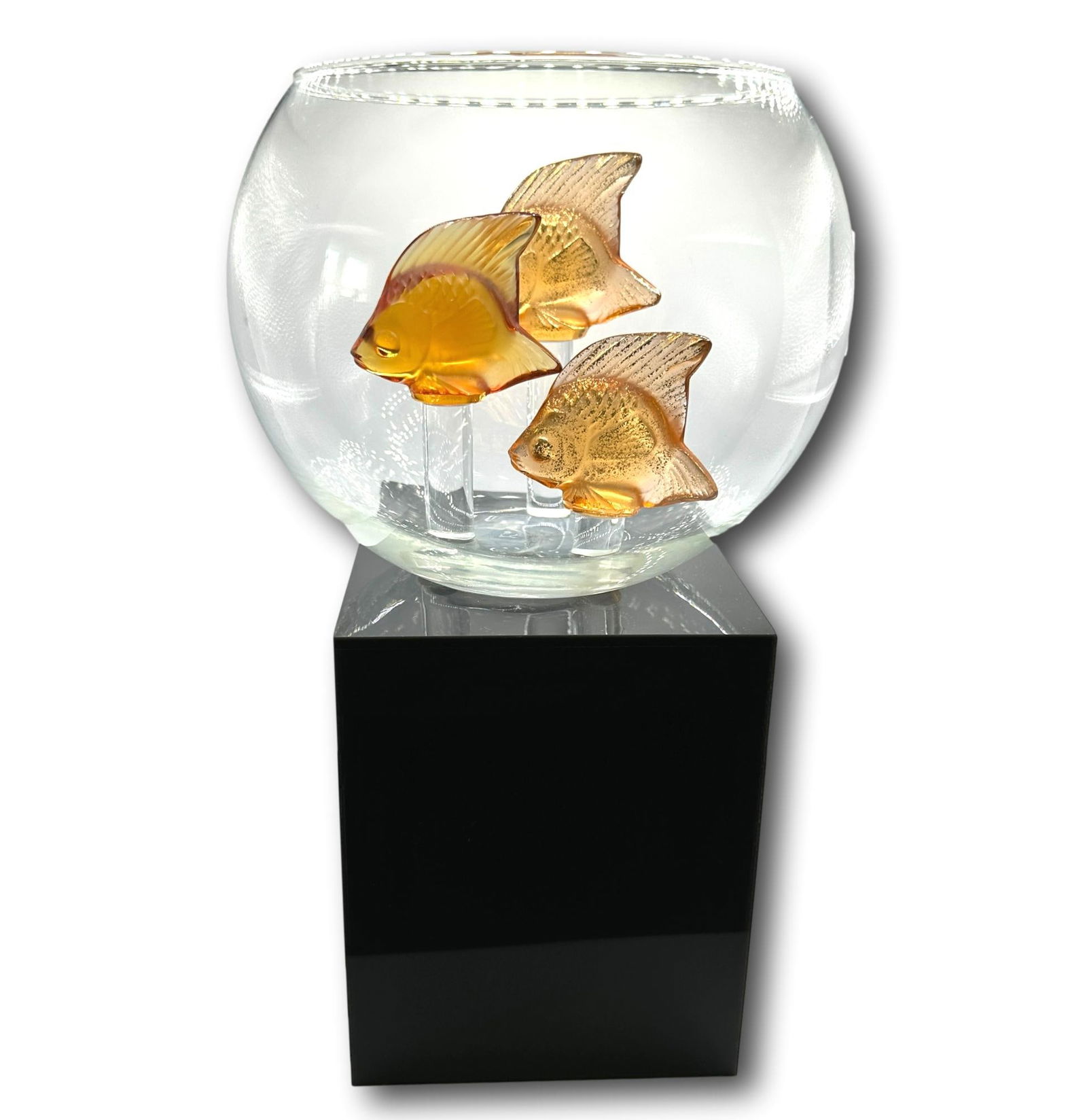 Rare Lalique Goldfish Bowl on Pedestal with Three Fish (1 of 11)