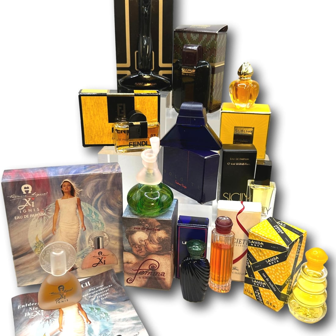 Fendi, Ferretti, Ungaro, Burberrys, Aigner & More Perfume, EDT, EDP Miniatures: Most items are used or vintage and may show wear commensurate with age and use. Please inspect photos carefully as they are a part of the description. Perfumes and powders may not smell the same as th