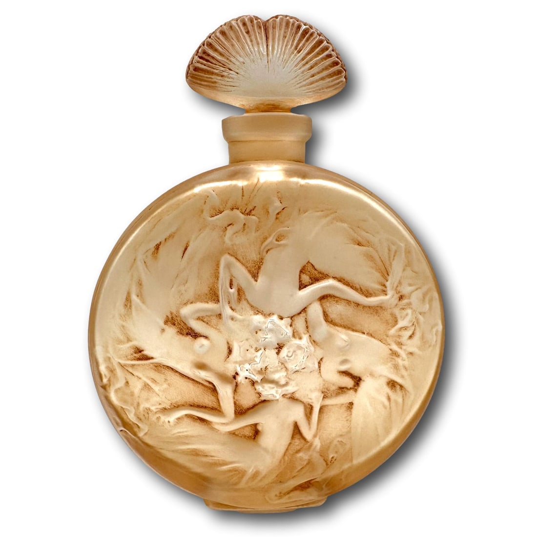 1912 Rene Lalique Perfume Bottle Rosace Figurines Glass with Sepia Patina (1 of 10)