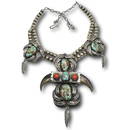 Navajo Kakiki Signed Turquoise, Coral & Claw Necklace