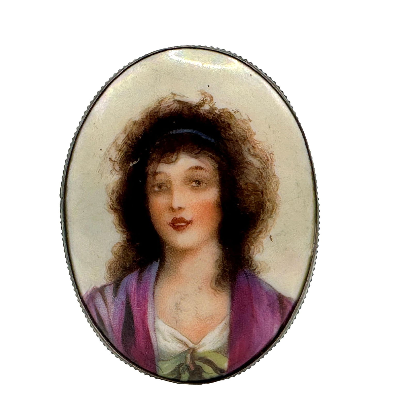 Antique Sterling Silver Framed Porcelain Hand Painted Brooch Pin (1 of 4)