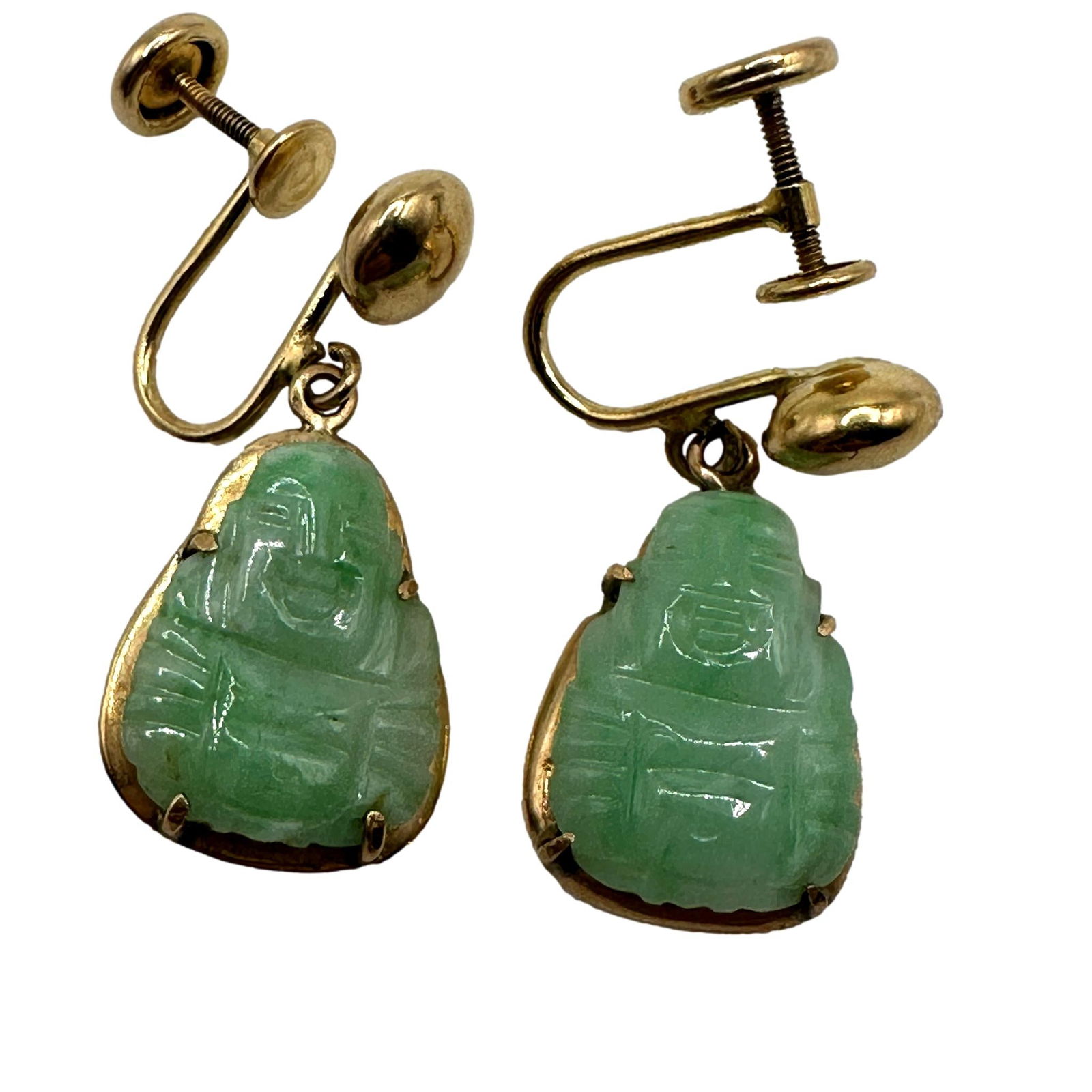 14K Gold and Jade Happy Buddha Earrings (1 of 4)